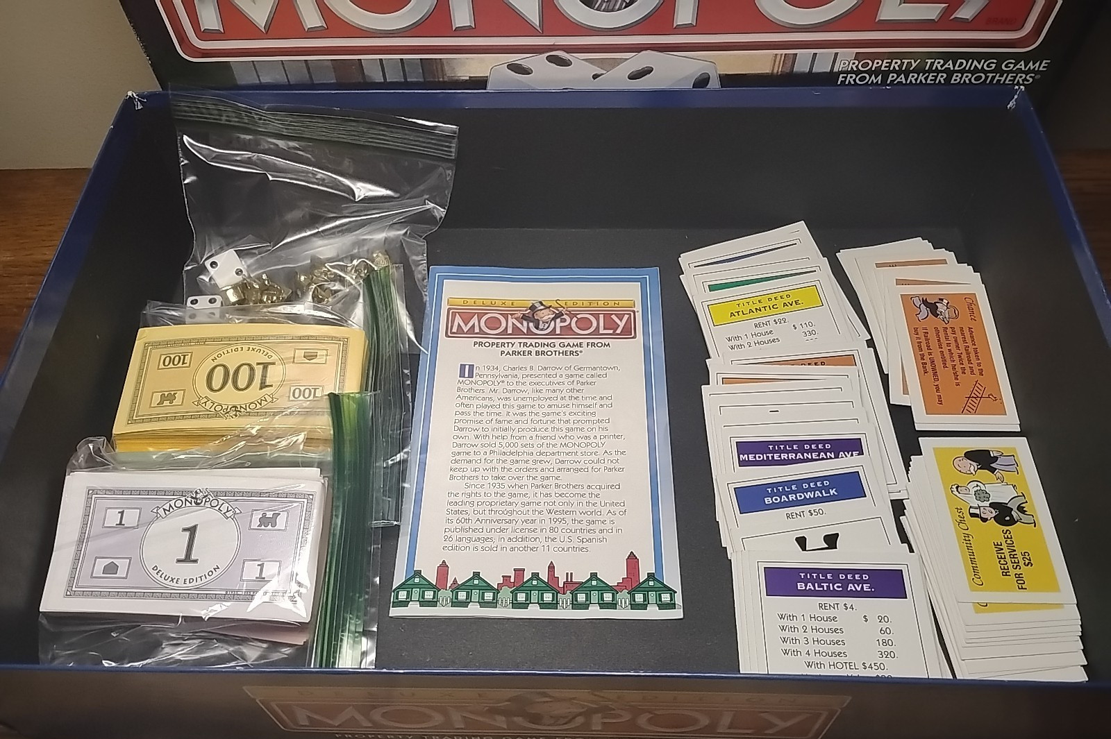 Monopoly Deluxe Edition 1998 Wood Houses 12 Gold Tokens Parker Brothers Complete