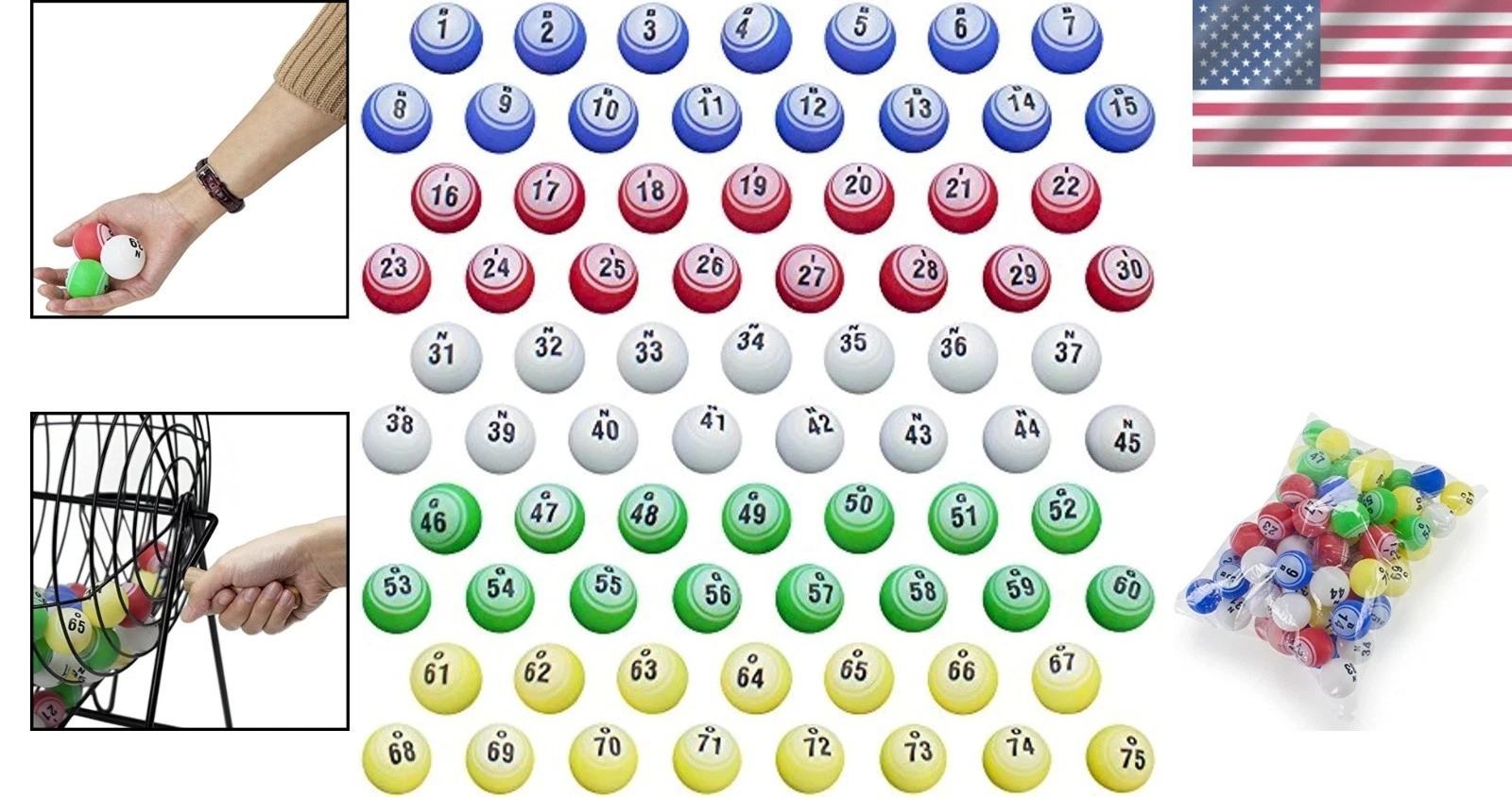 Bright & Legible 1.5 Inch Bingo Balls – 75 Multi-Color Set for Raffles & Games