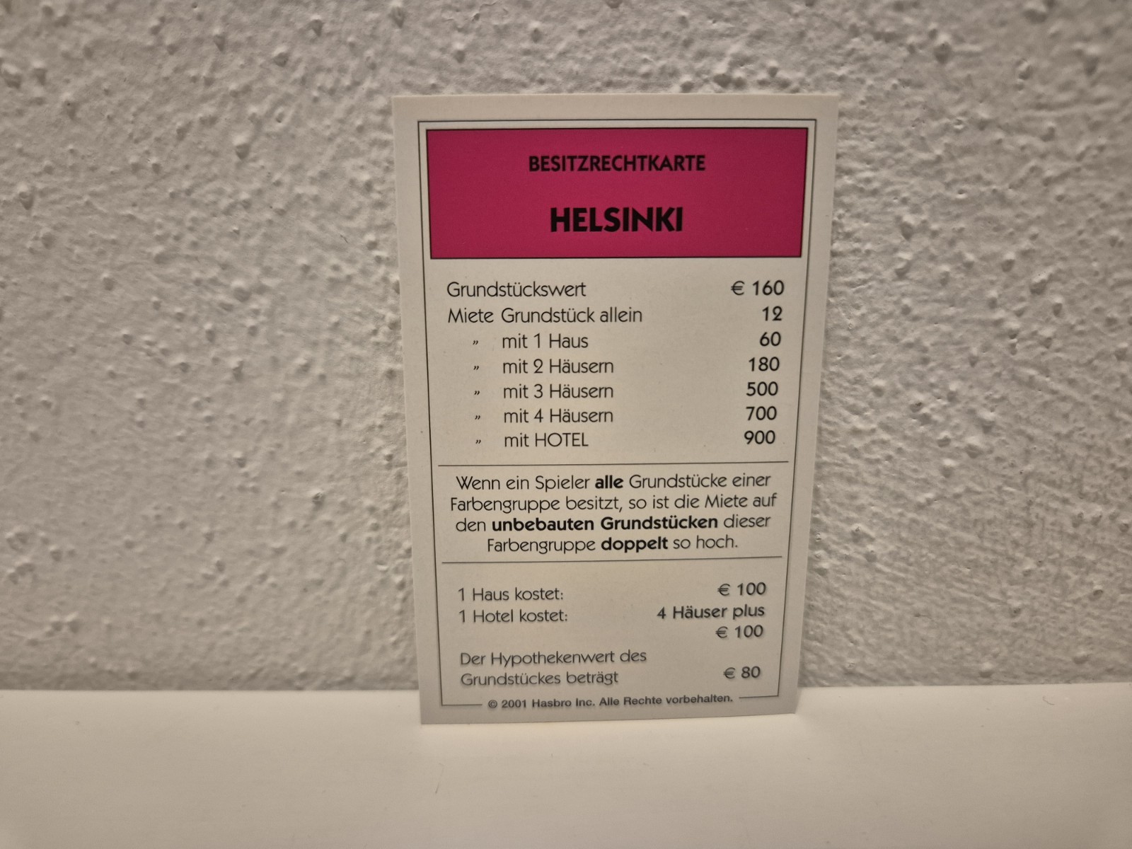 Monopoly Europa Edition Spare Parts: Ownership Card Helsinki