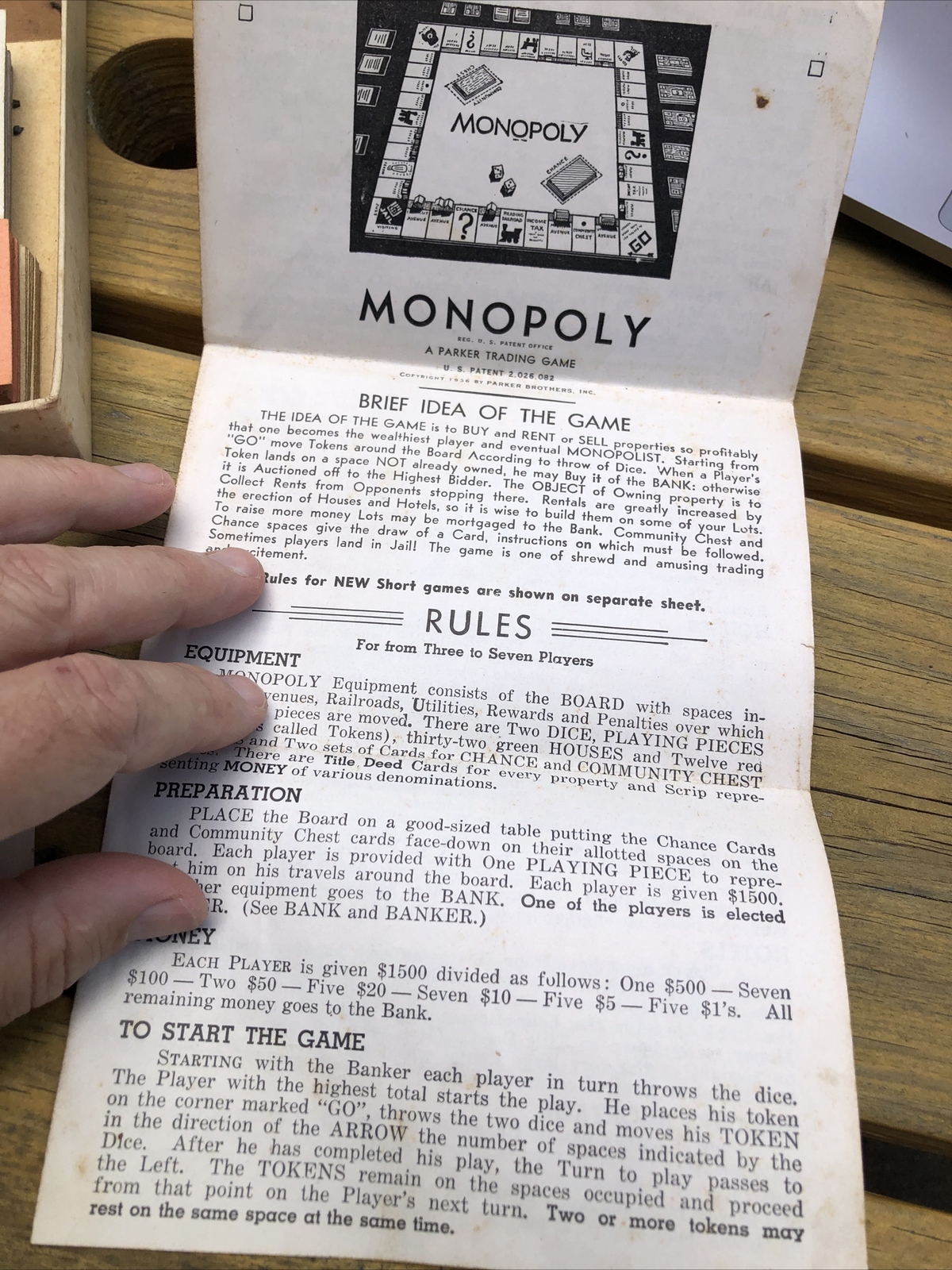 Early MONOPOLY Game-Parker Brothers-“Trade Mark” Black Box-Old Style $-No Board