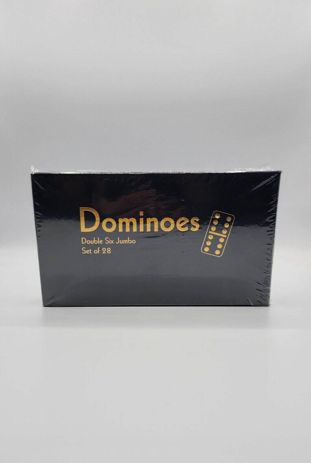 Dominoes Double Six Jumbo Set of 28 Black title w/White Dots (US Seller)