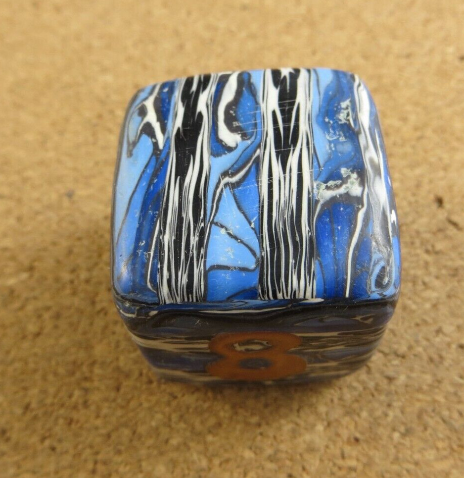 Jena’s Handmade Backgammon Doubling Cube Blue Gold Black Wht One of A Kind #269