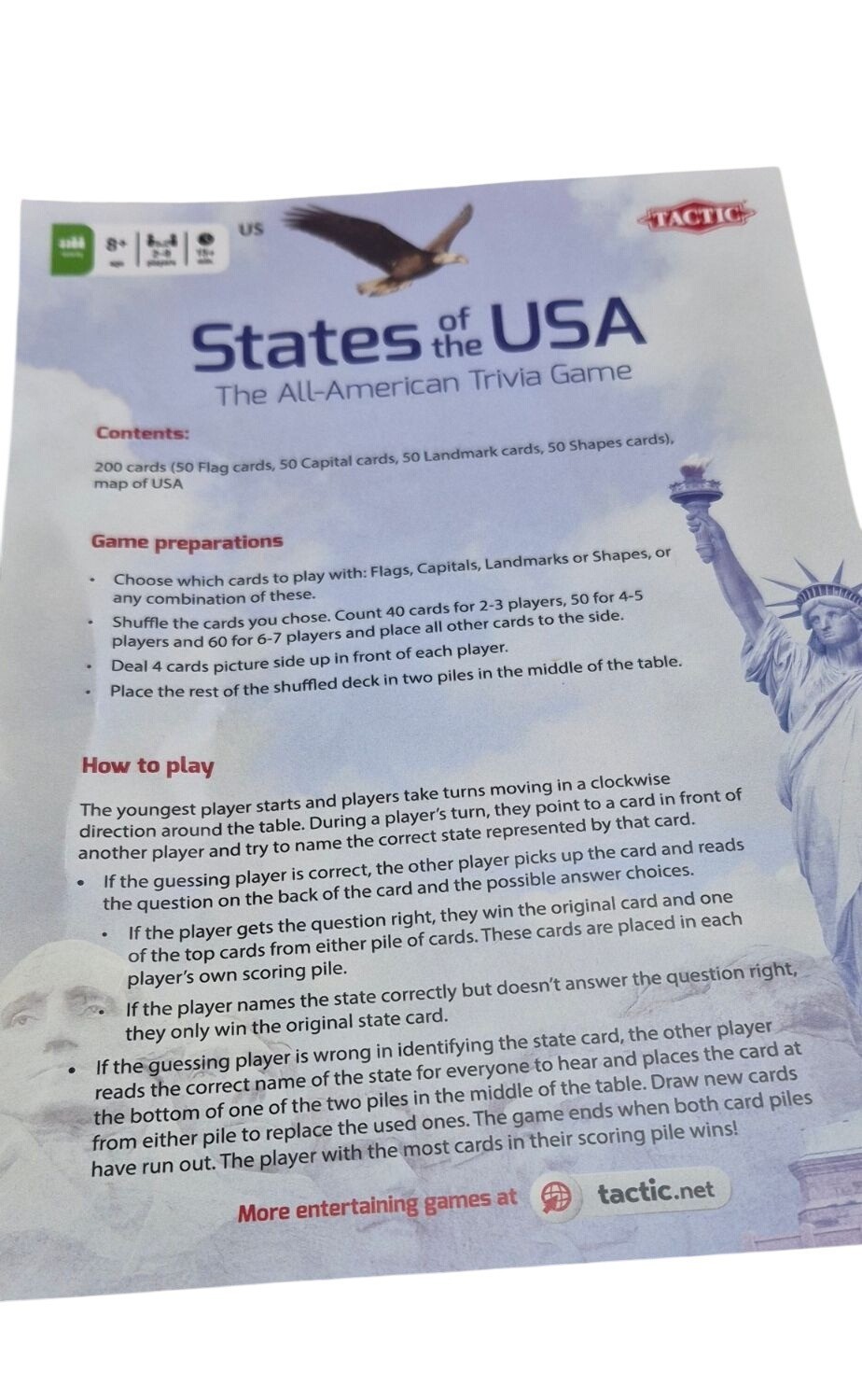 States Of The USA Trivia Game Educational Fun For All Ages By Tactic