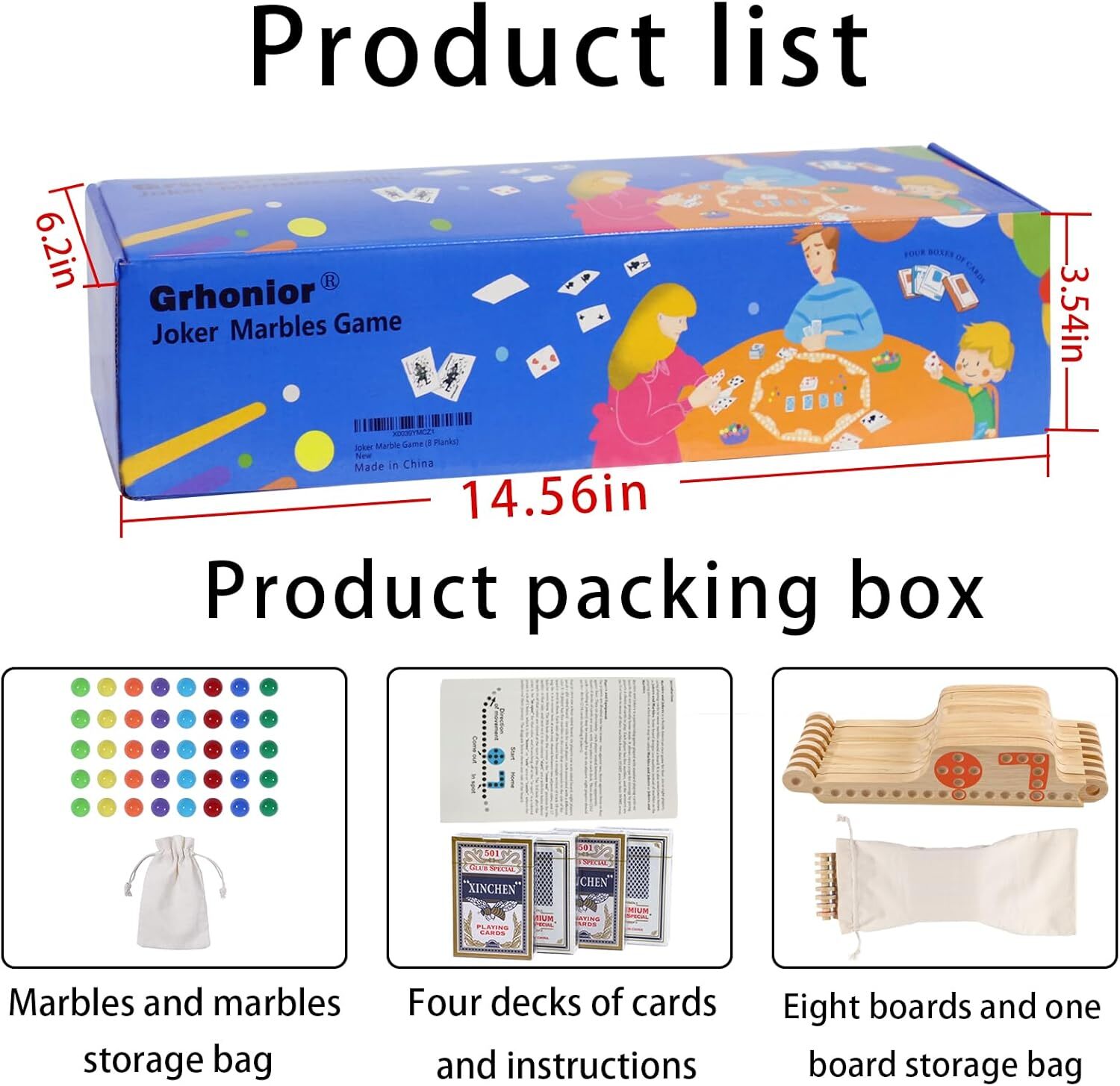 Wood Pegs and Jokers Board Game Set 2 to 8 Player with Cards Marbles Portable