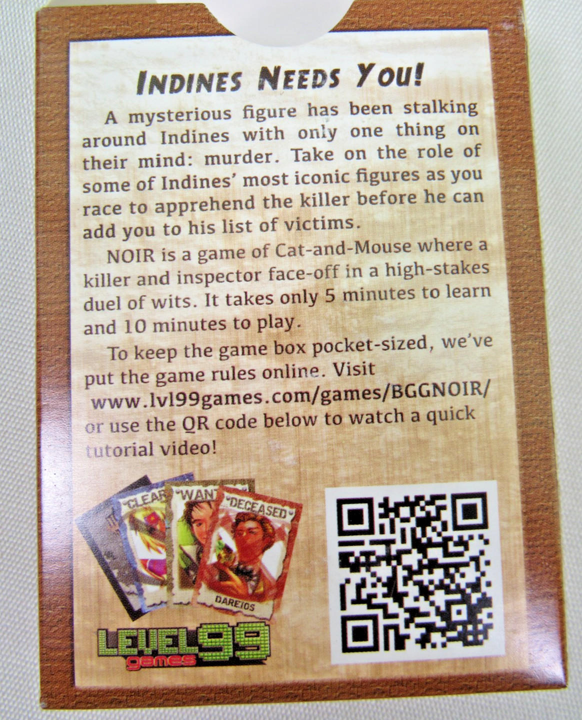 Noir of Indines Card Game Level99 Games COMPLETE! ~ Kickstarter Exclusive