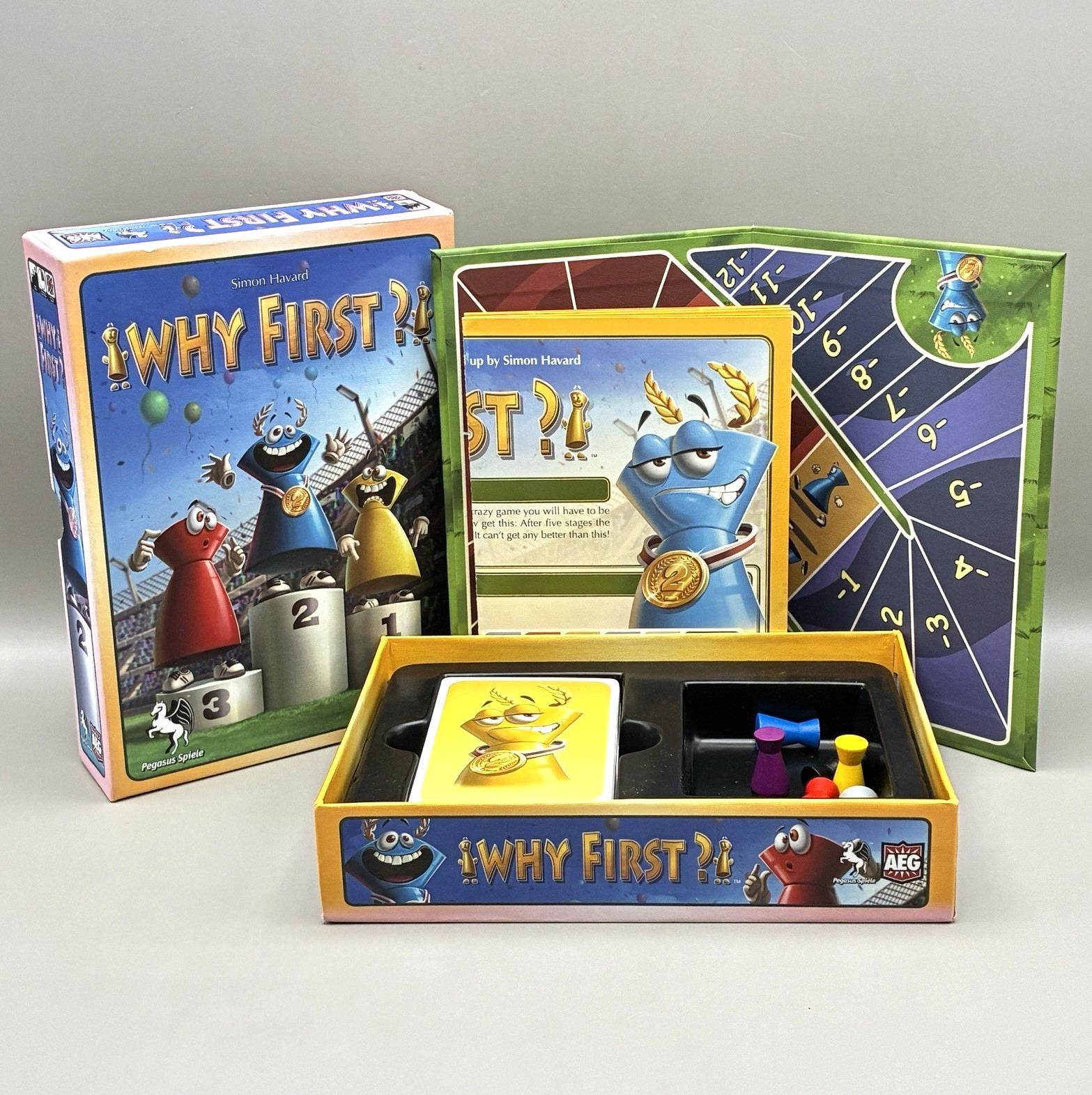Why First? Board Game 2015 Simon Havard AEG Pegasus Spiele COMPLETE