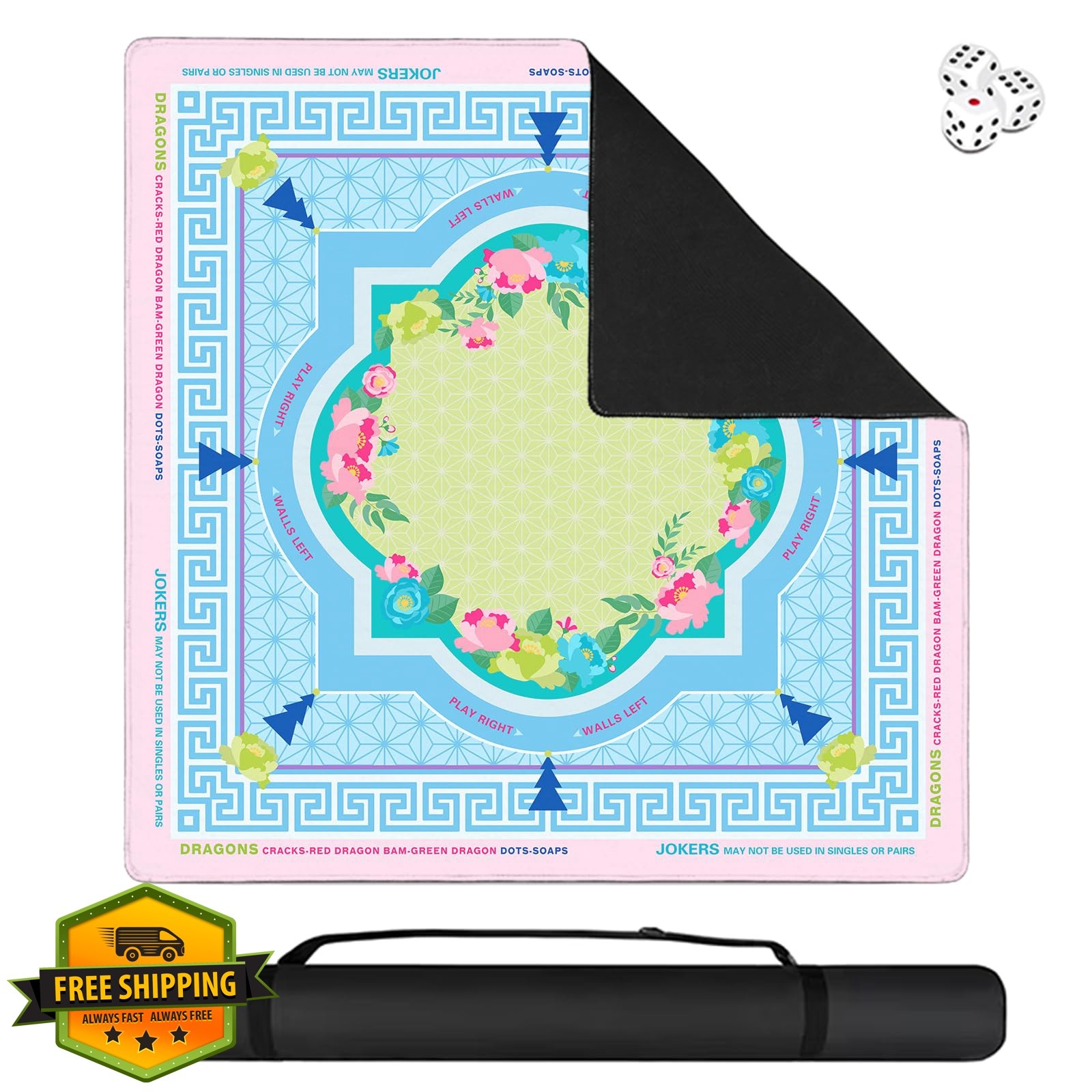 Msdiuvdk Mahjong Mat Light Blue Lotus Bag
