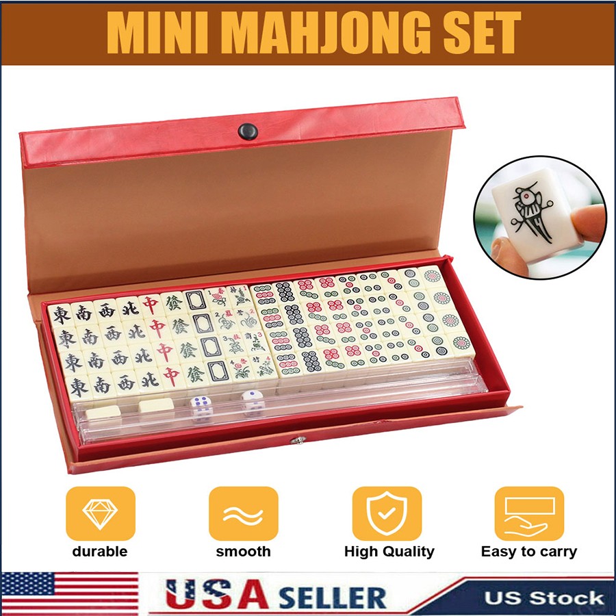 Vintage Chinese Mahjong Set 146 Tiles Traditional Mini Mah-Jong Game w/Case Box