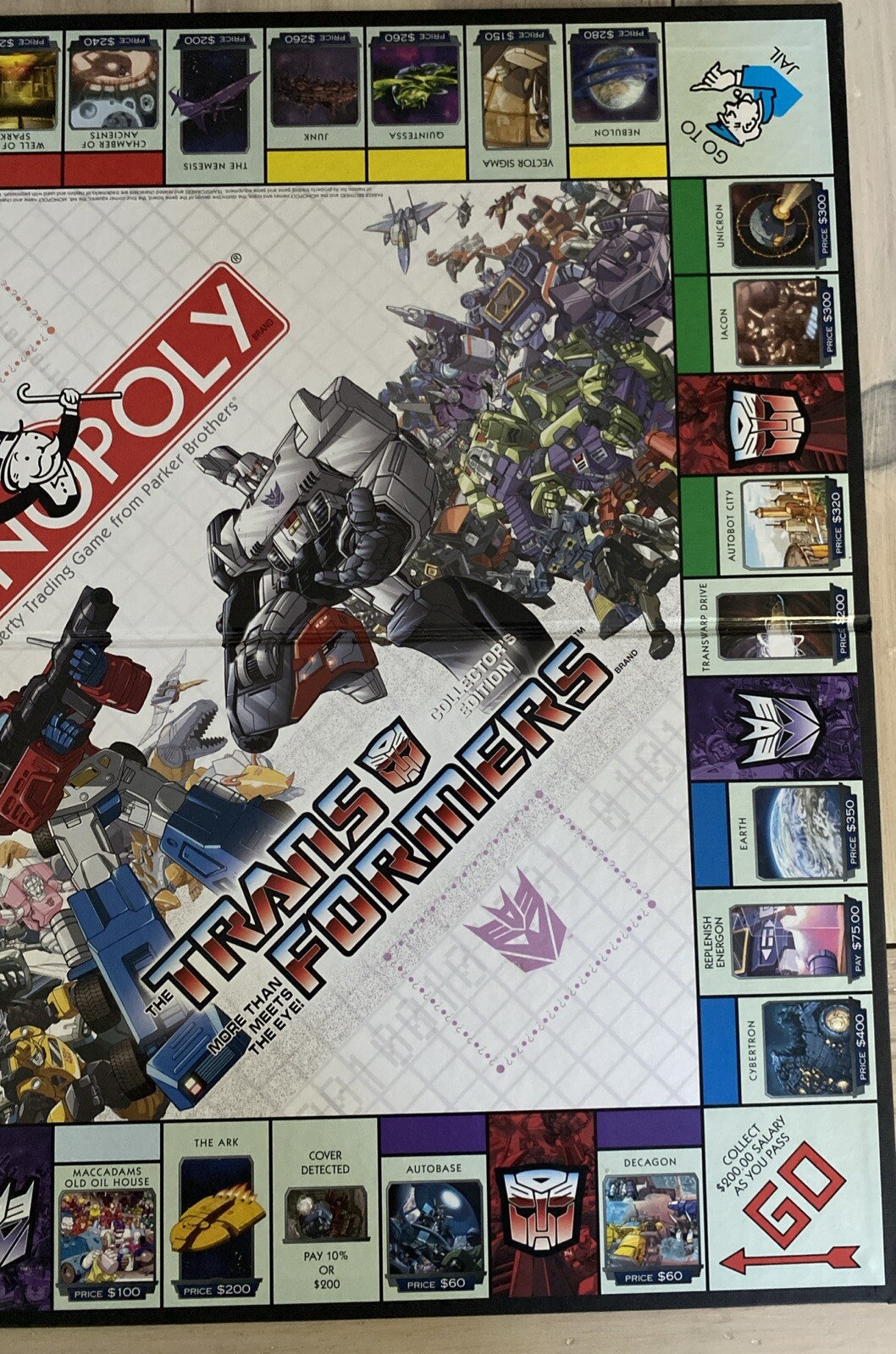 Parker Brothers Monopoly The Transformers Collector’s Edition 2007 Game Board