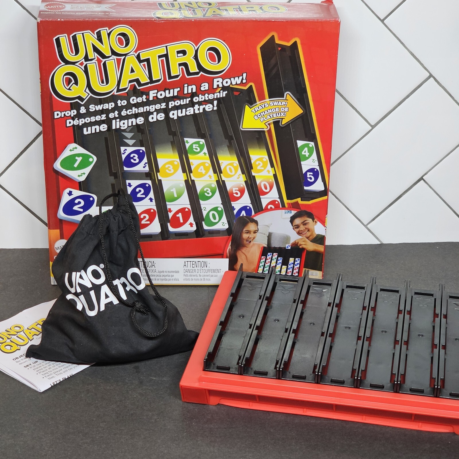 Uno Quatro Game Drop & Swap Family Party Game Board Games Toy Age 7+ Complete