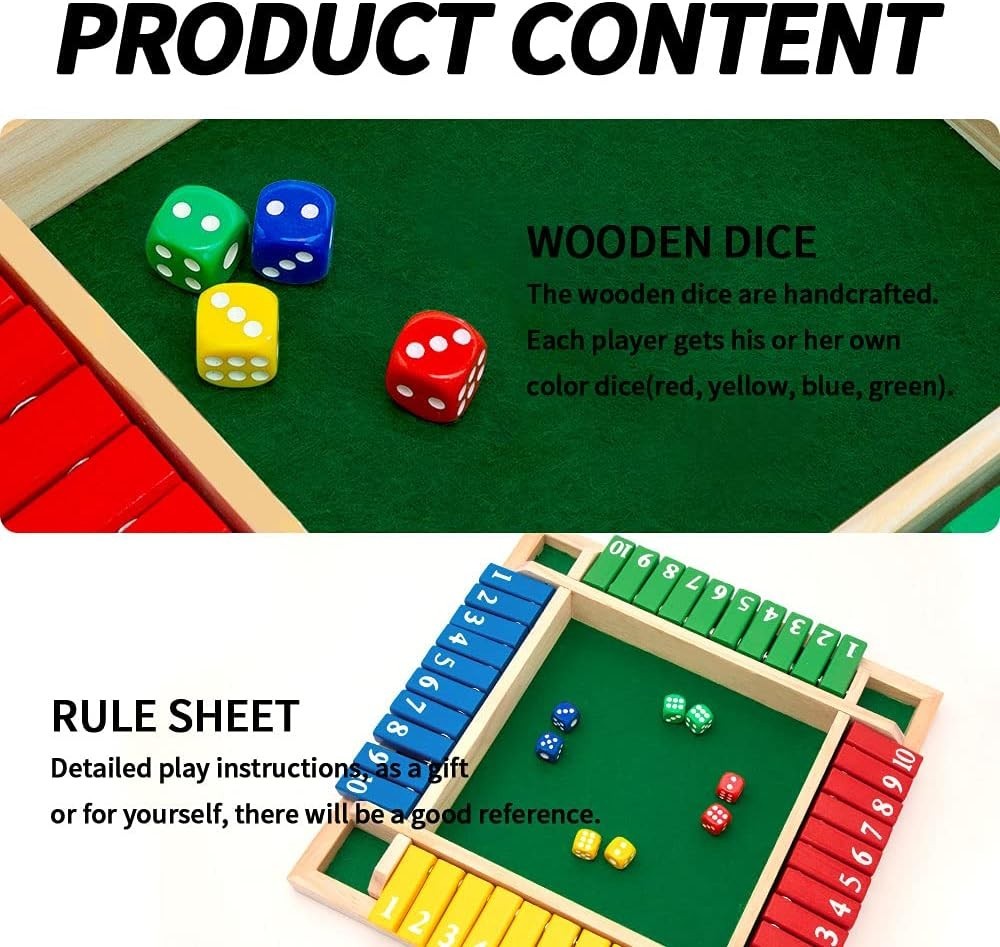 Nicecho Shut The Box Dice Game,2-4 Player Family Wooden Board Table Math…