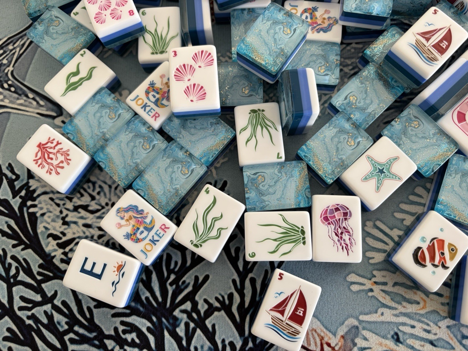 NEW Luxury Ocean Mermaid Mahjong Set 160 Acrylic Tiles Carry Bag Dice Premium
