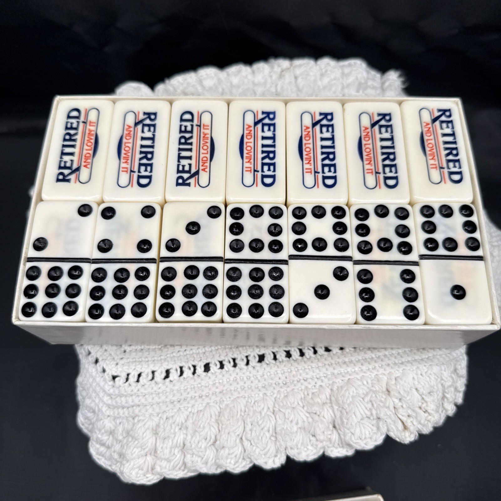 Vintage Puremco Double Six Domino Set- Retired And Lovin’ It- Waco Texas USA