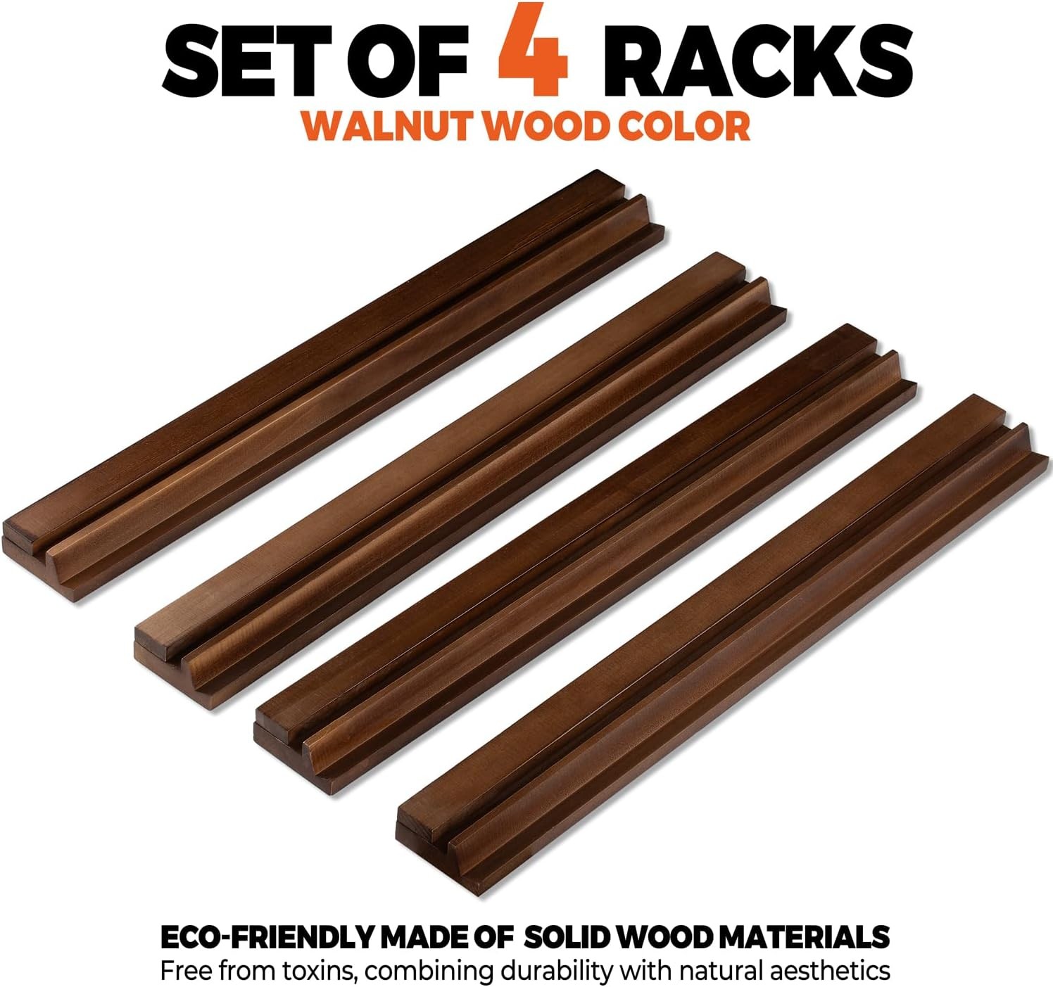 American Walnut Wood Mahjong Racks with Pushers, 4Pcs Mahjong Racks Set for Mahj