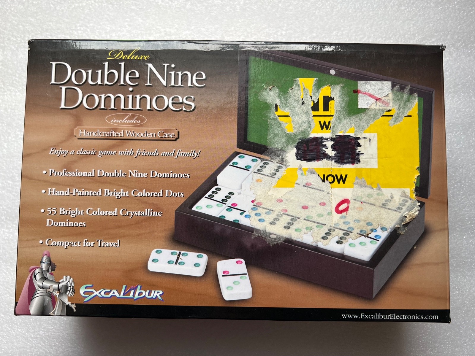 Excalibur Deluxe Double Nine Dominoes Wooden Case Sealed Tiles Complete