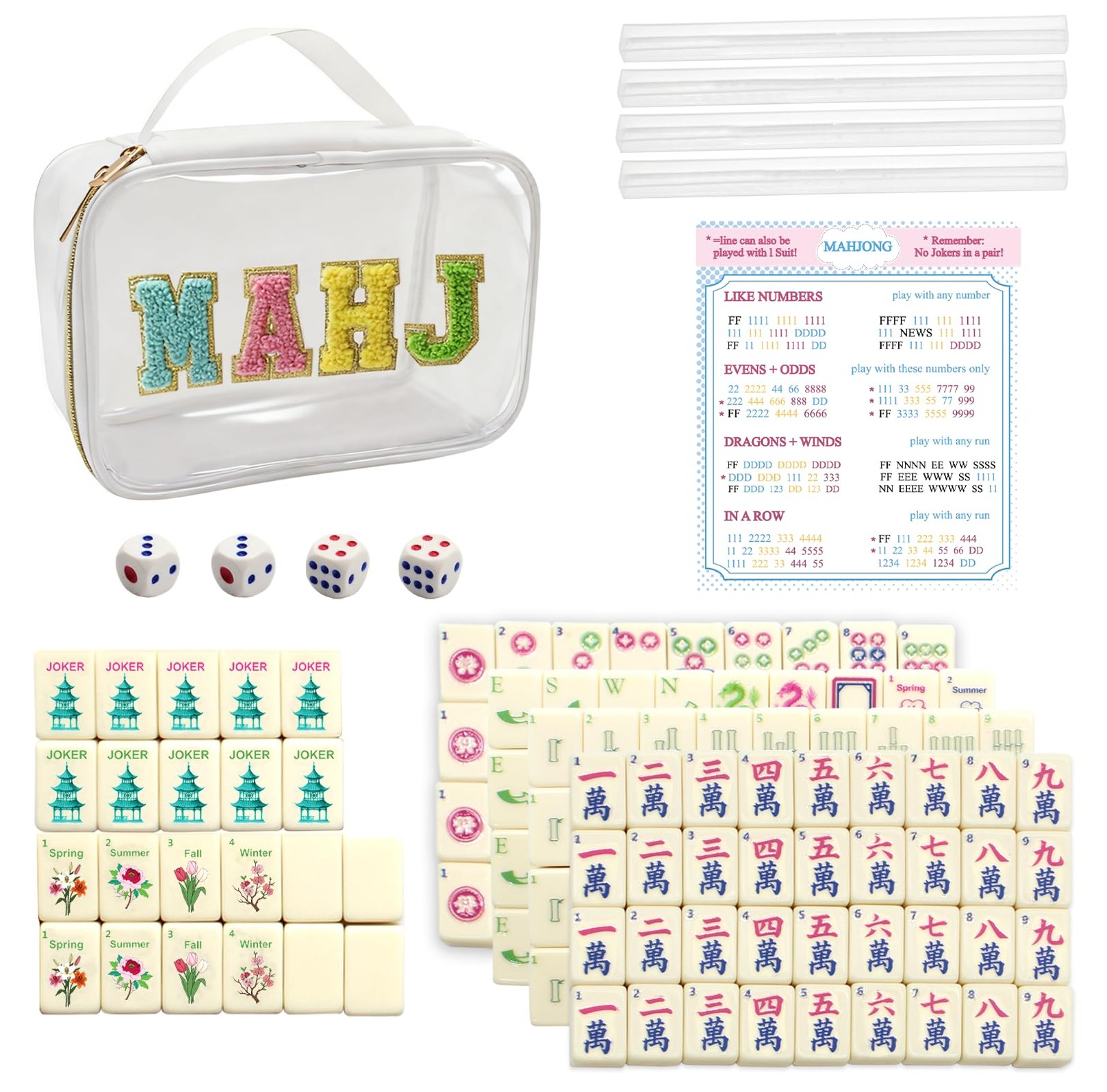 TUSAUW Mini American Mahjong Tile Set Include 0.78 x 0.5 x 0.43 inches, White