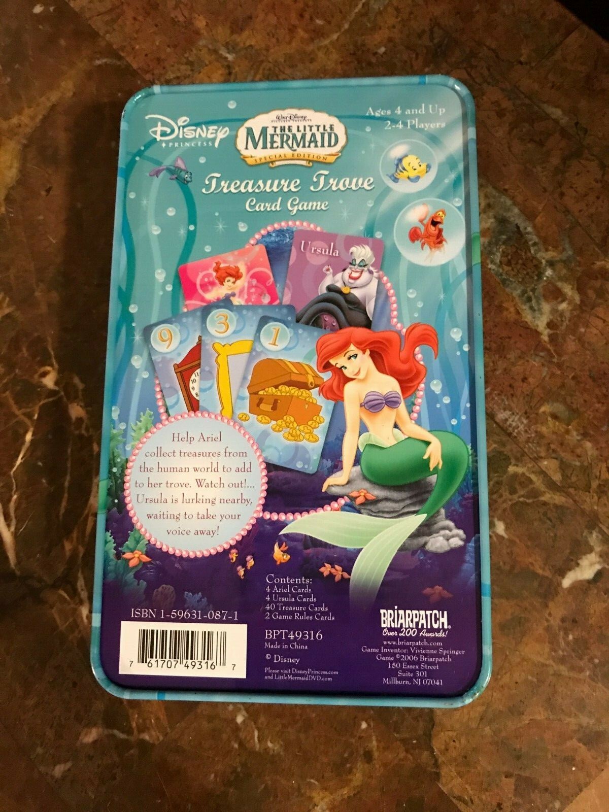 Disney Little Mermaid Treasure Trove Card Game Collectible Tin Lot 3 Old Maid
