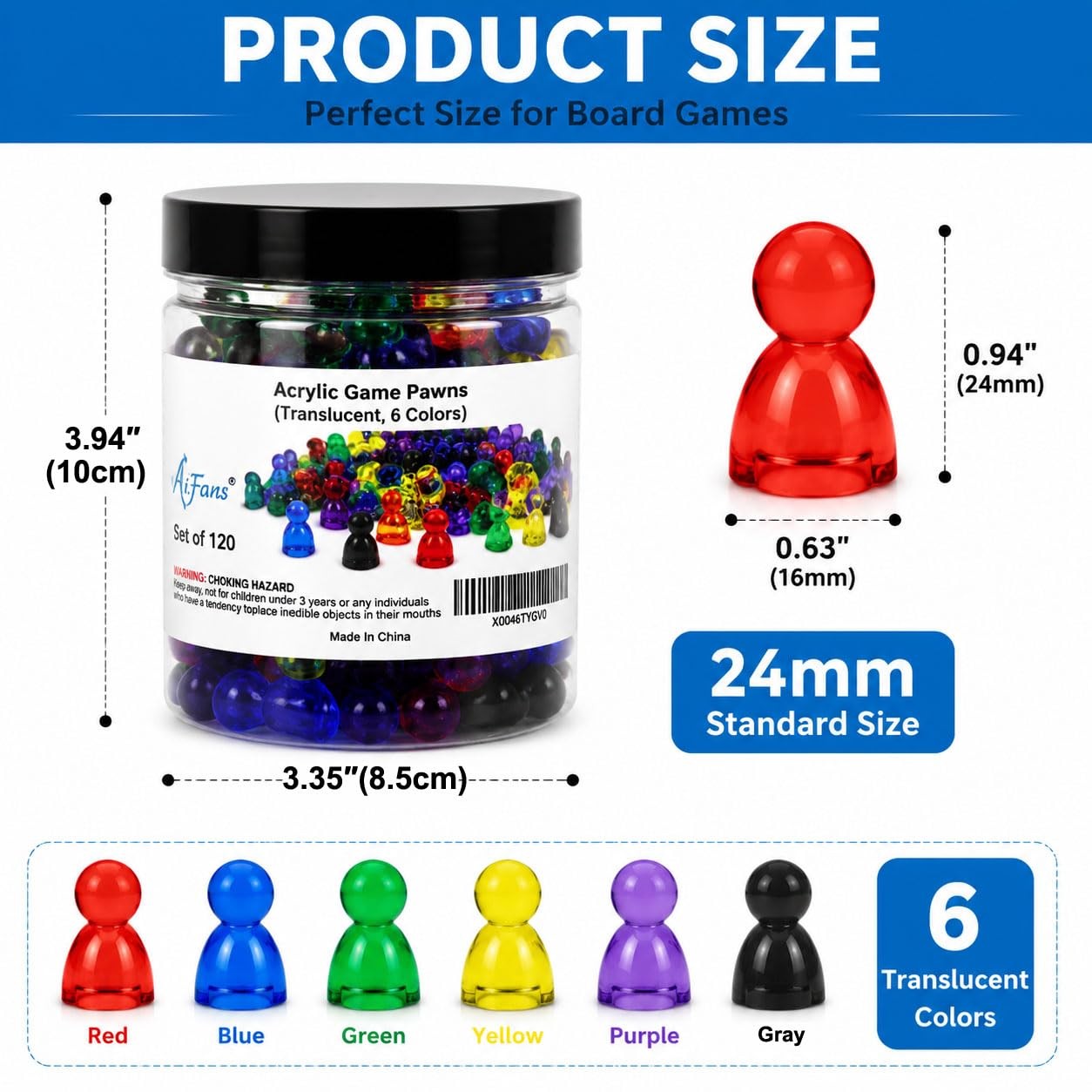 Game Pawns,120 Pieces,6 Colors,Translucent Game Pieces