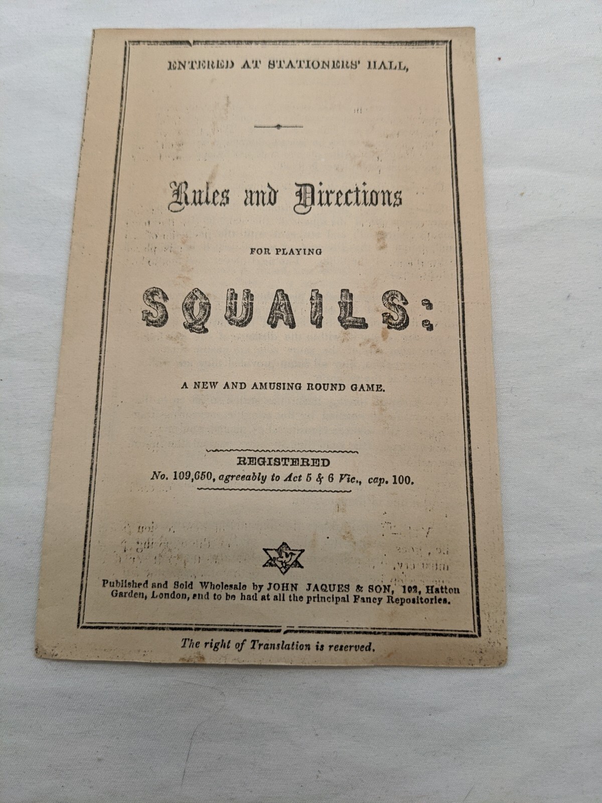 1864 Squails Board Game House Of Marbles John Jaques Of London