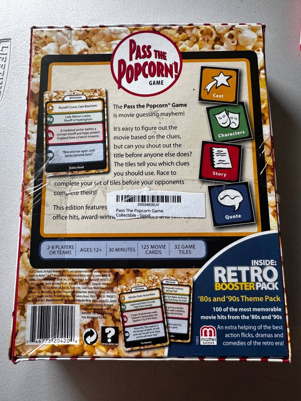 Mattel Pass the Popcorn Movie Guessing Board Game Adults 12+ Fast-Paced Trivia