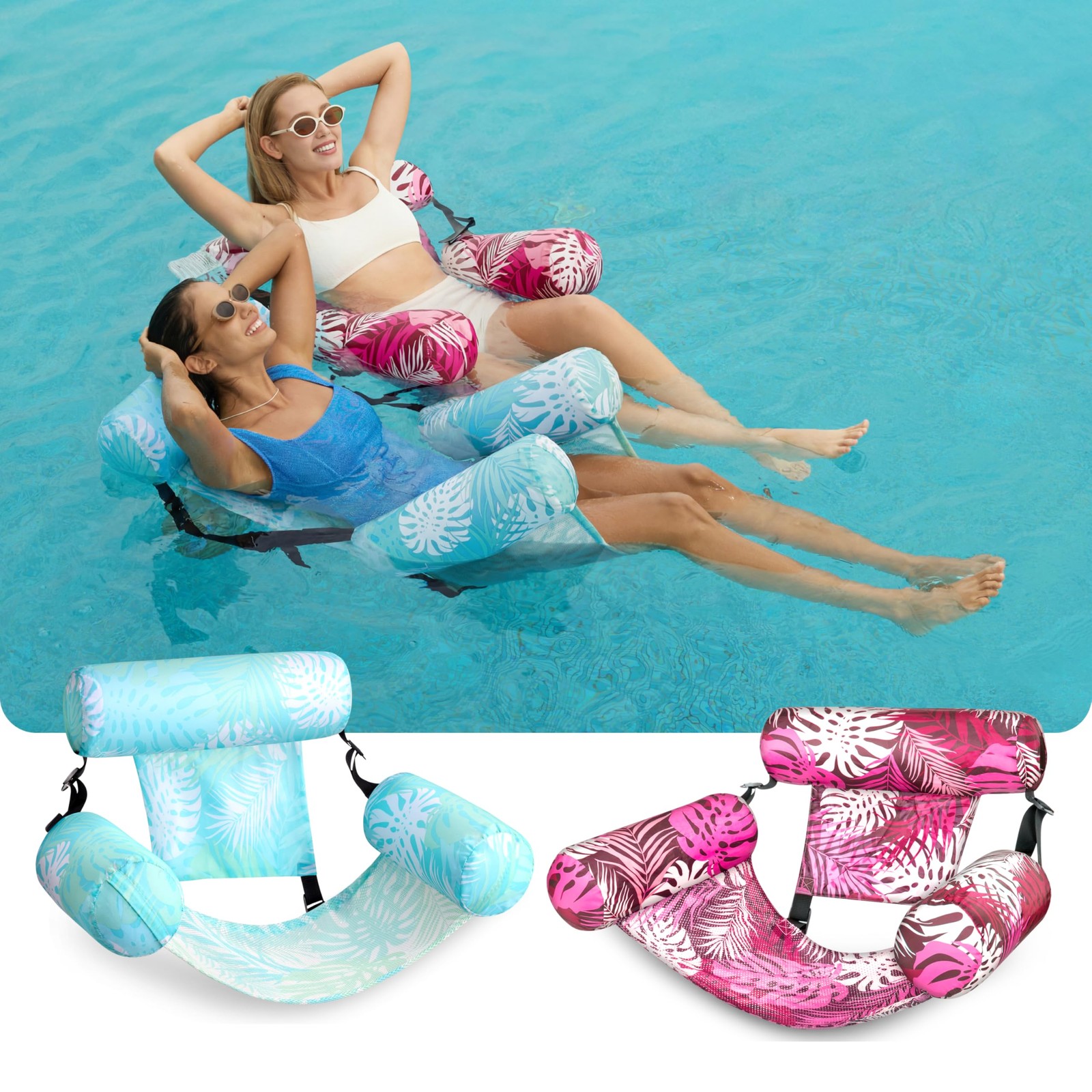 Inflatable Pool Float Chair 2 Pack Heavy Duty Cyan Pink SLOOSH Floats Adult Blow