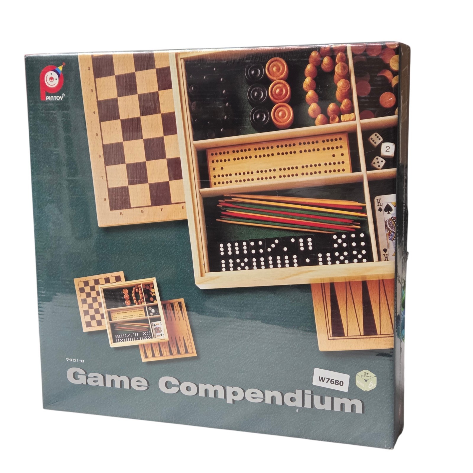 Vintage Wooden Game Compendium Pintoy 7901-0 Thailand 2000 Multi-Game Set Box