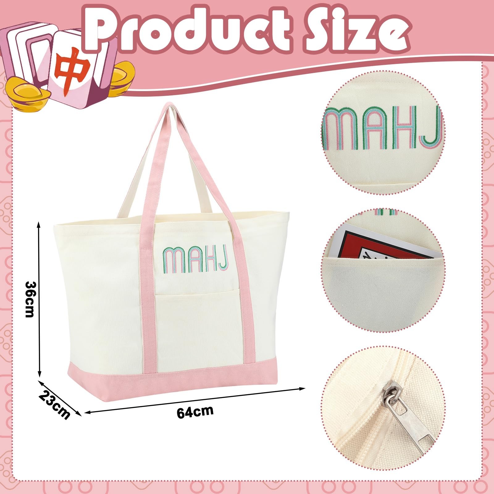 3 Pcs Empty Mahjong Tile Bags with Zipper Set Embroidered Mahjong Canvas Carr…