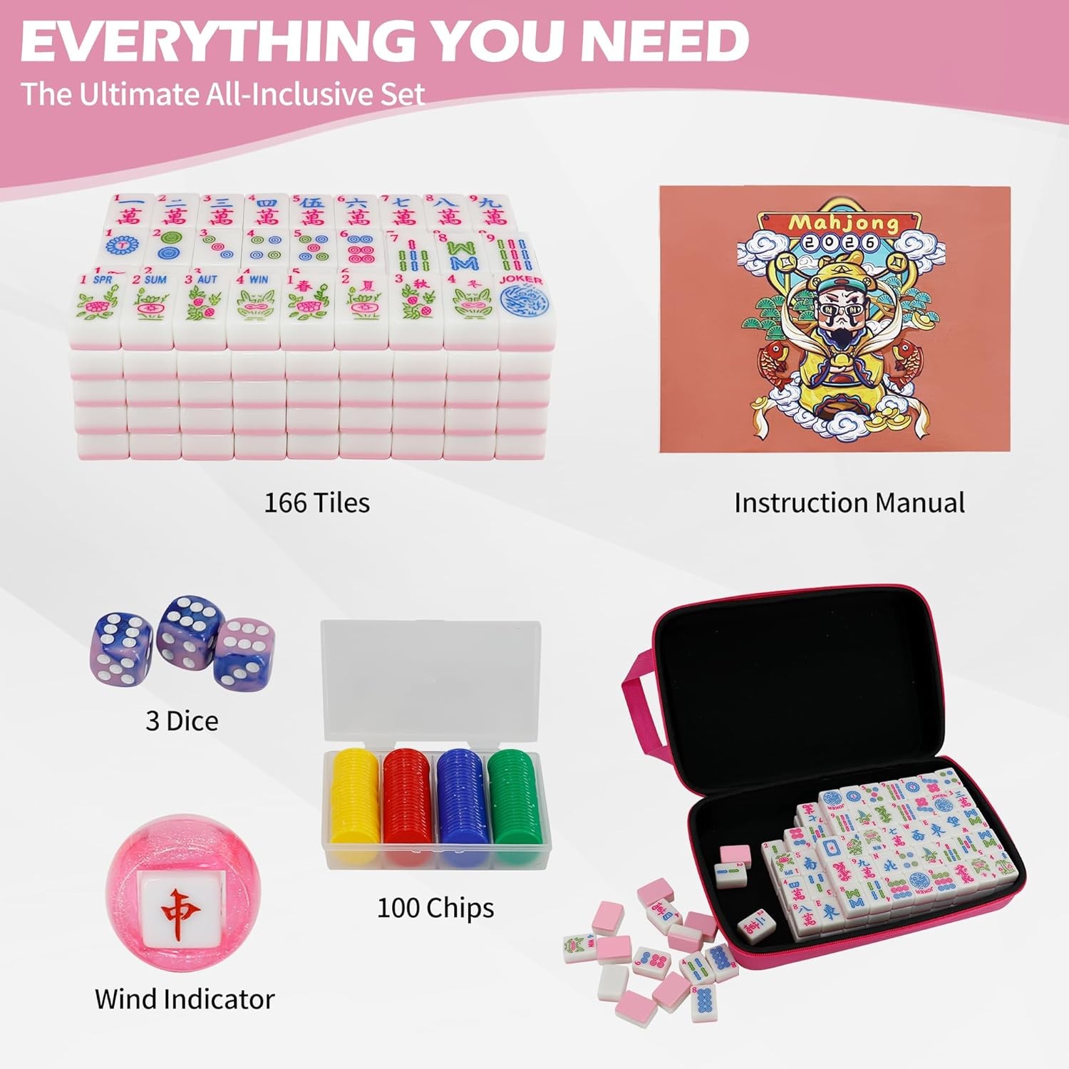 Jolitac American Mahjong Game Set, 166 Premium Tiles, Mahjong Tile Set with Stur