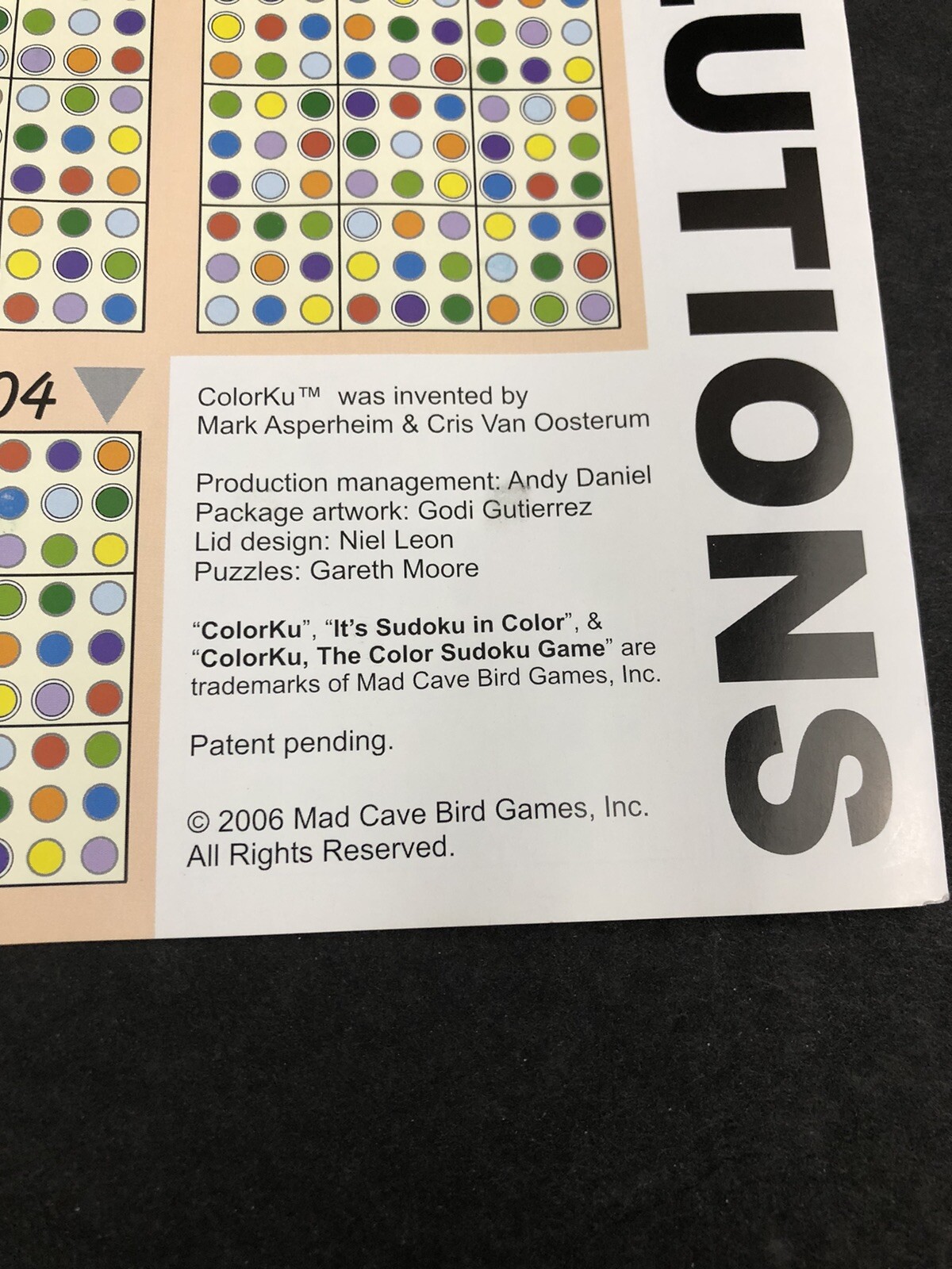 Colorku The Color Sudoku Puzzle Replacement Parts Solutions Sheet Only