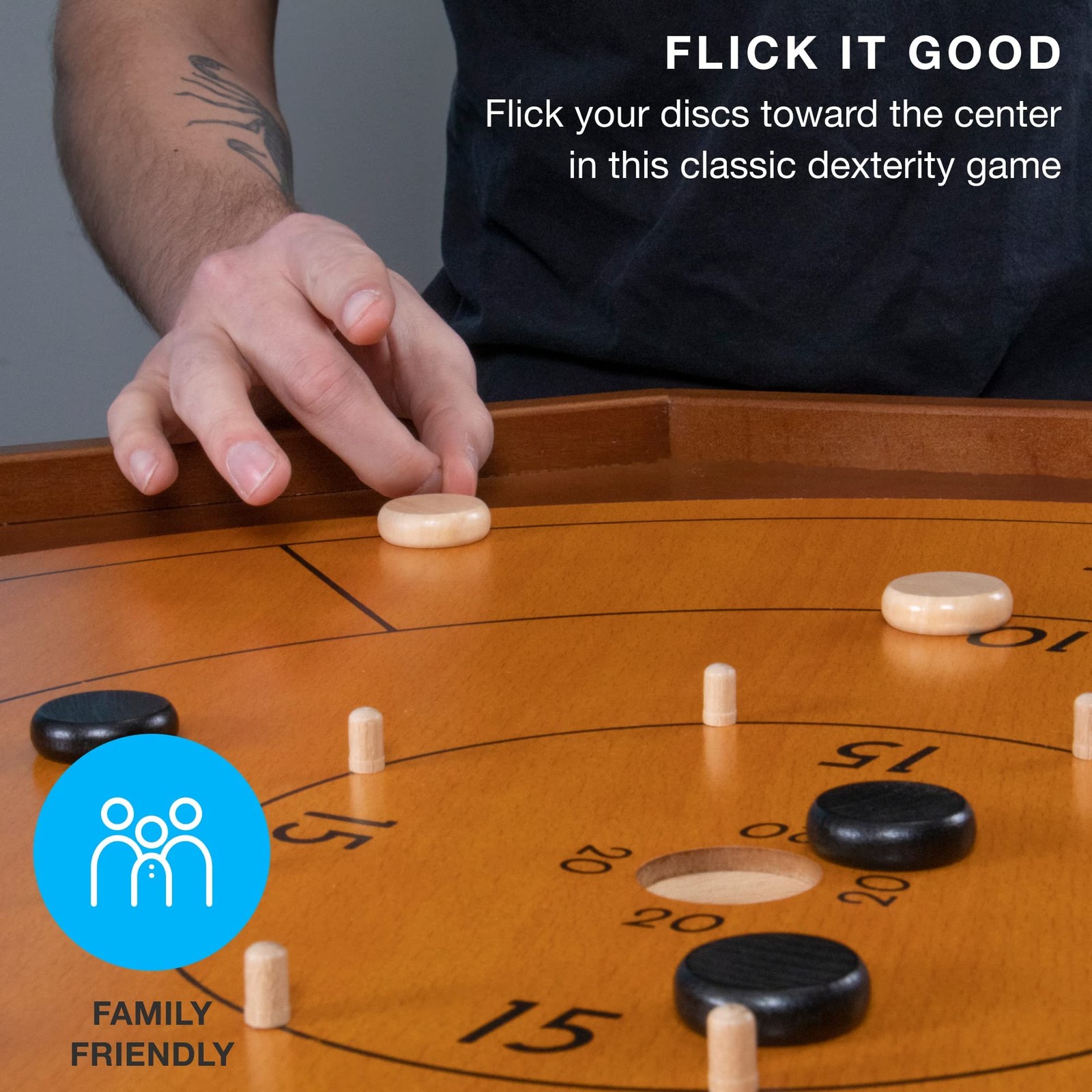 Tournament Crokinole & Checkers | Classic Dexterity Board Game for Two Players |