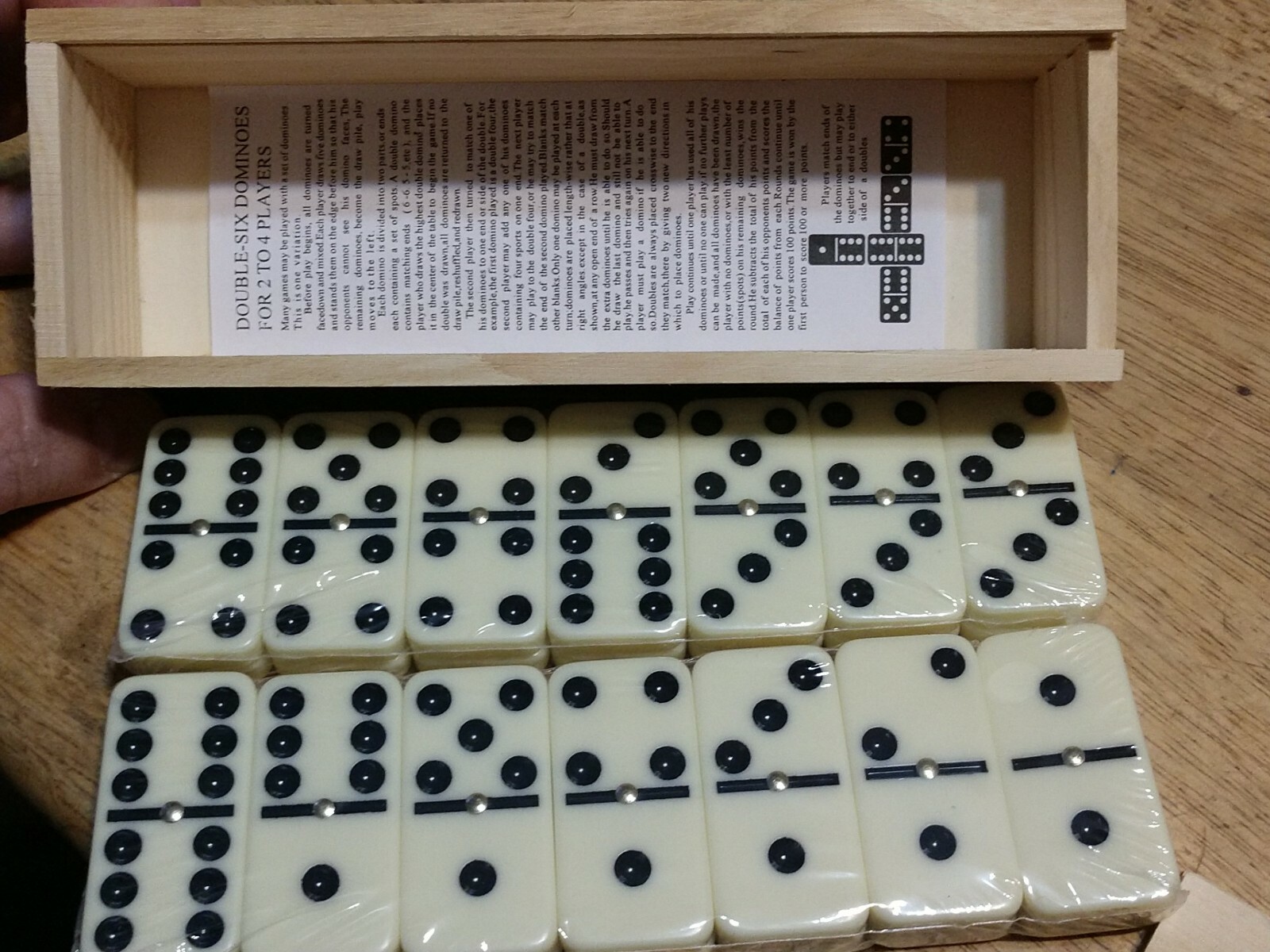 Premium Set of 28 Double Six Dominoes with Wood Case, Brown, 28 Piece (12-2408).