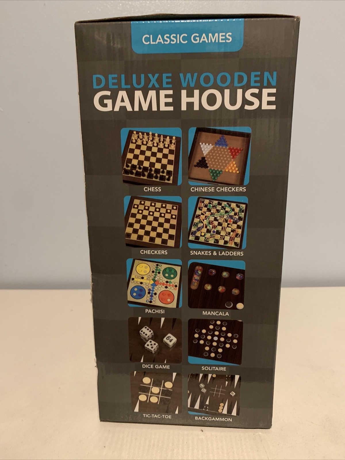 Deluxe Wooden Game House (10 Games) chess checker pachisi dice solitaire & more
