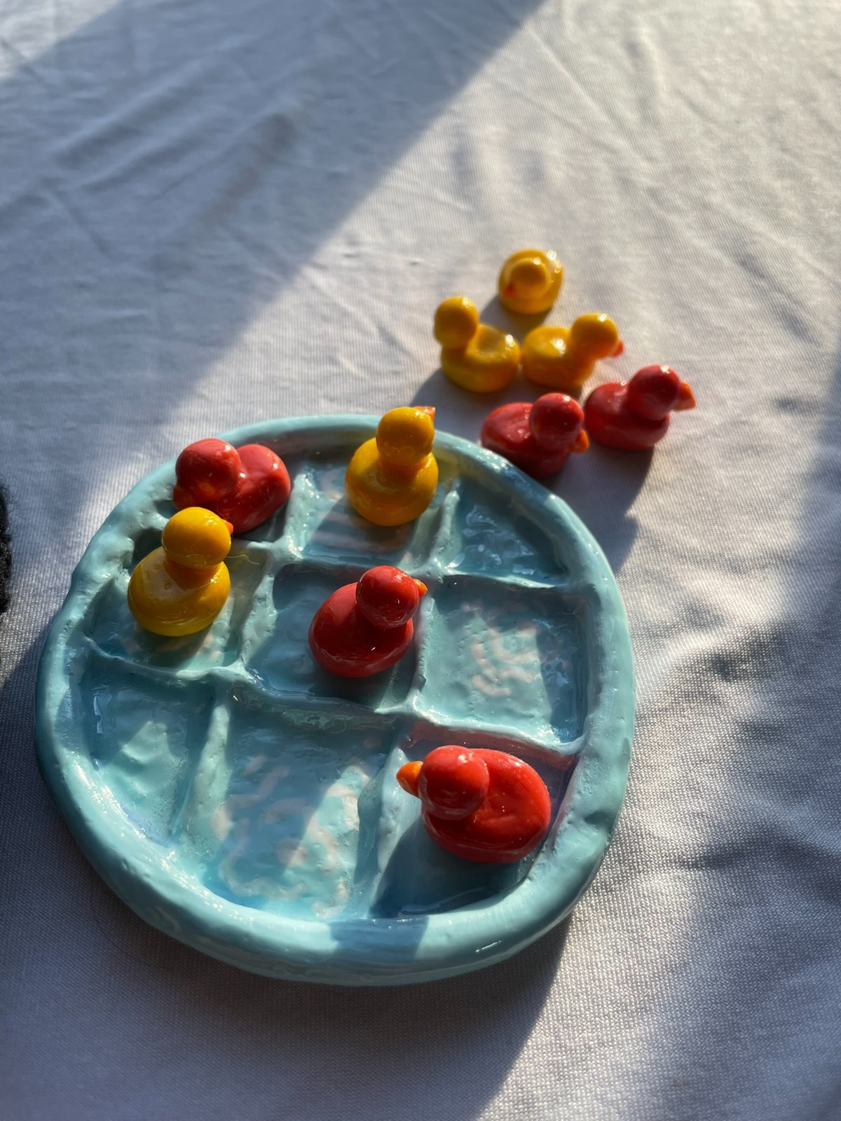 Ducks Tic Tac Toe Board Game Set Handmade Clay Game by STAYOKBRAND