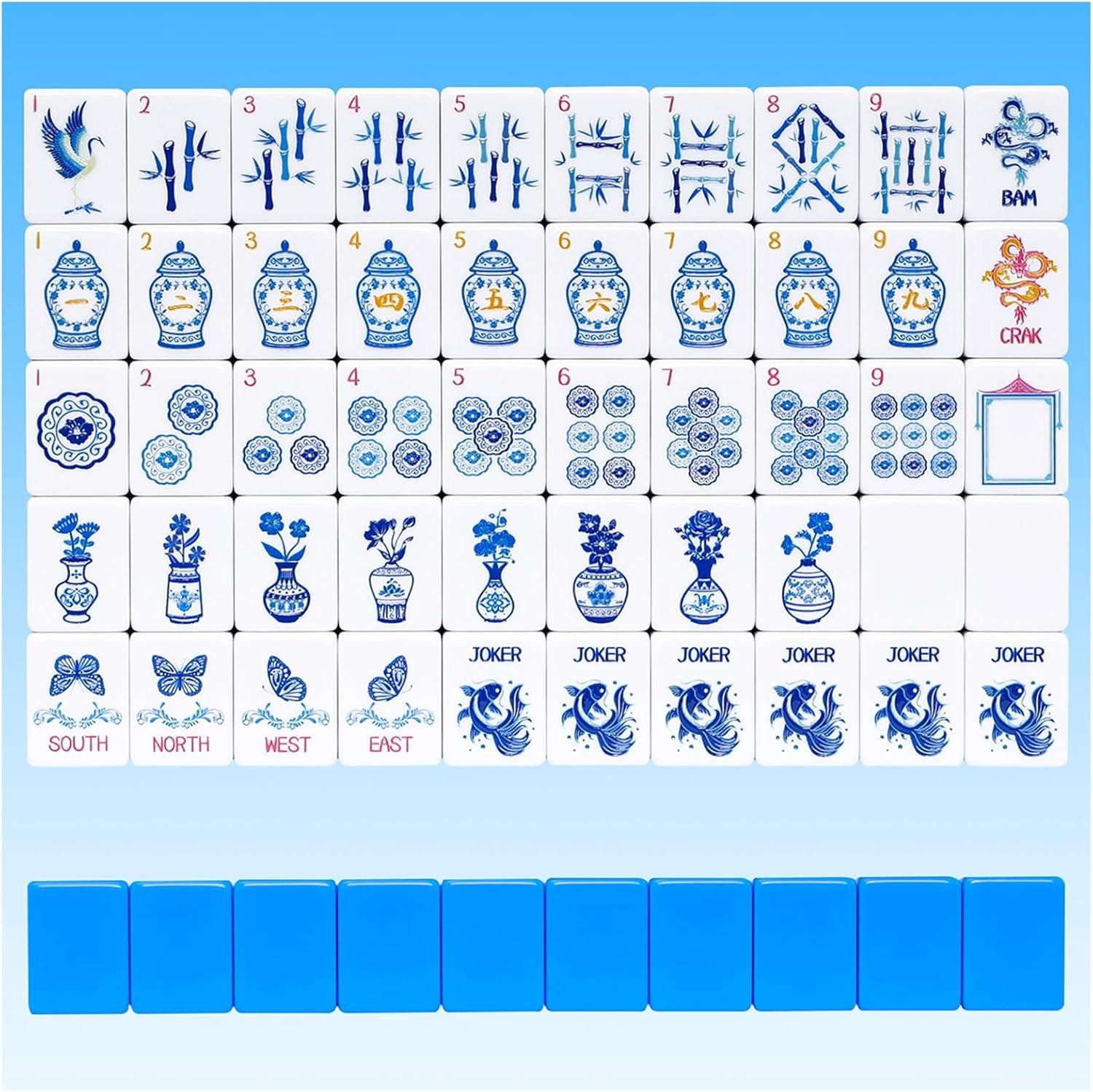 Light Blue American Mahjong Tile Set(1.2"), 160 Engraved Tiles with Mahjong