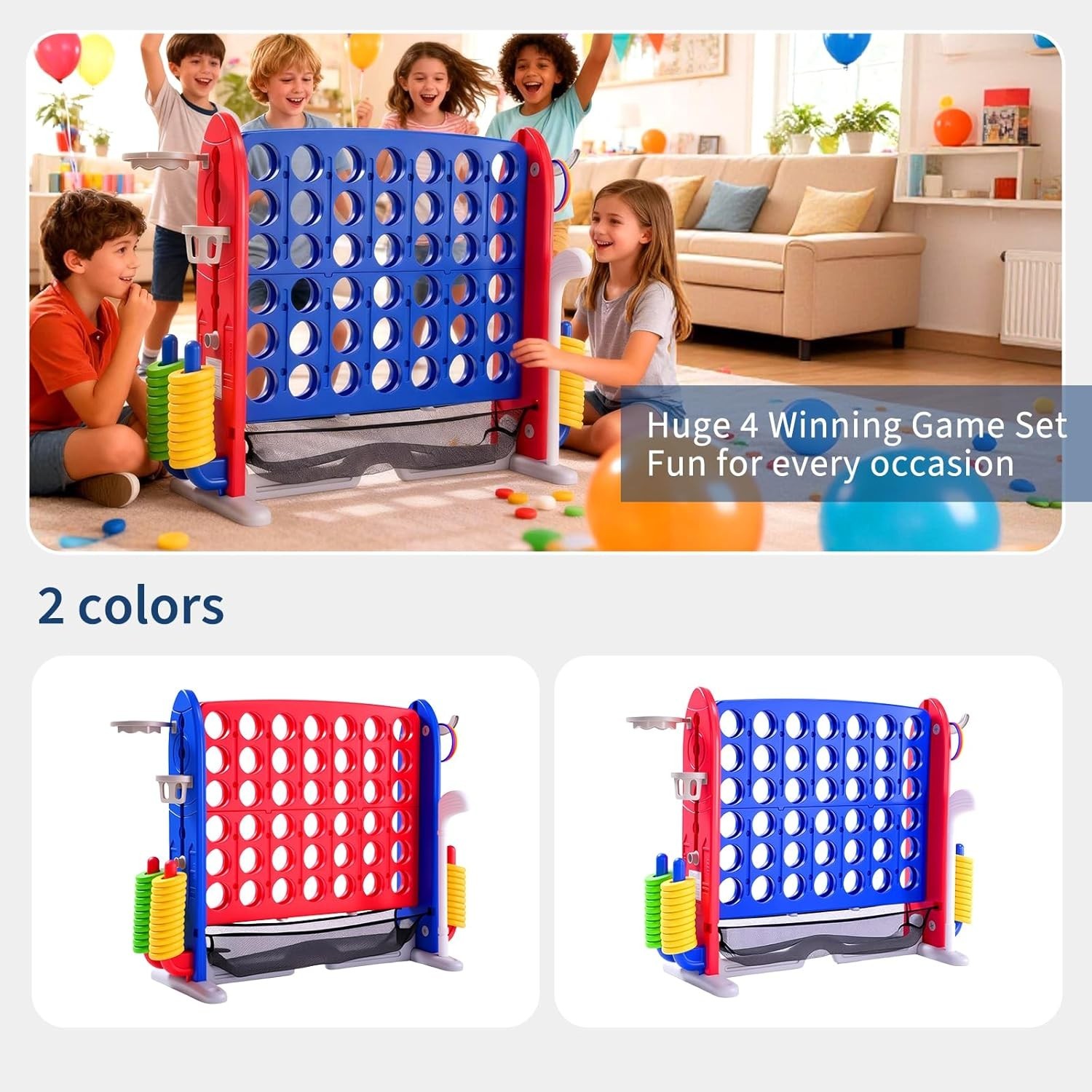 Jumbo 4 in a Row Game, Height Adjustable(2.7-3.2 Ft) Outdoor Indoor Connect 4 W/