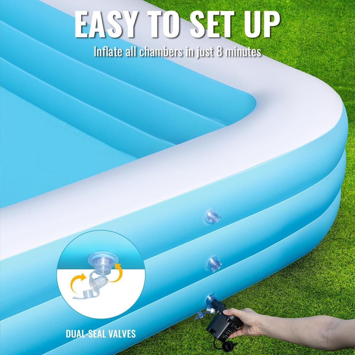 Inflatable Pool 180 x 76 22 Family Blow Up Swimming Air Pump Large Oversized