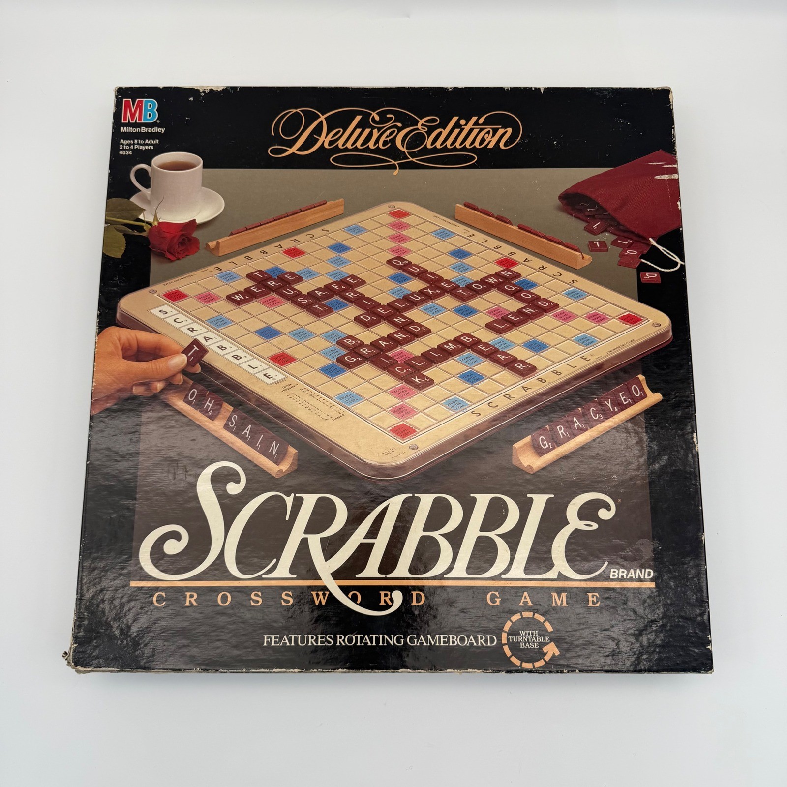 Vintage 1989 Scrabble Deluxe Edition Board Game Rotating Turntable 100% Complete