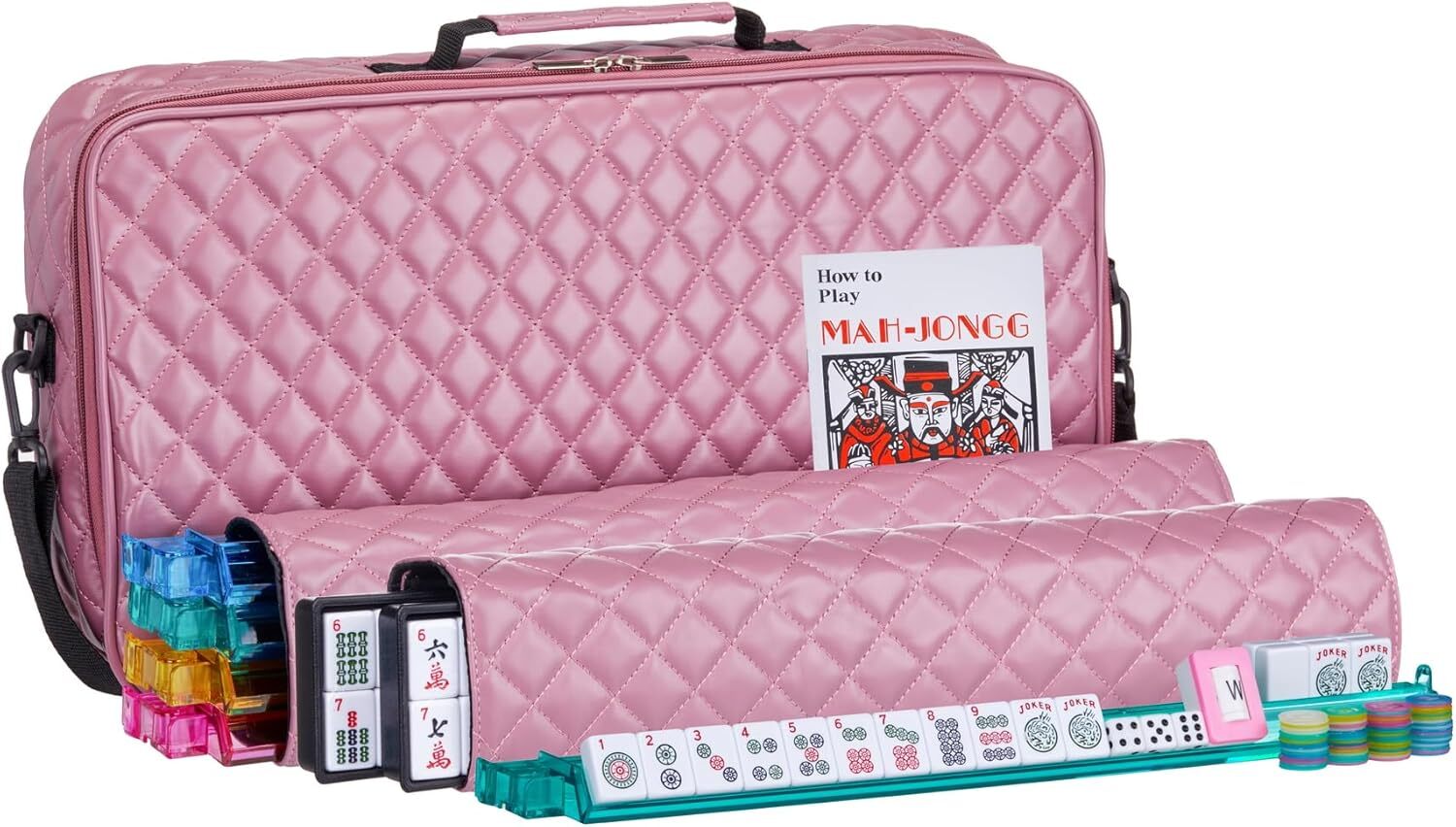 American Mahjong Set Purple Pink Quilted PU Leather Carrying Bag.0629U3