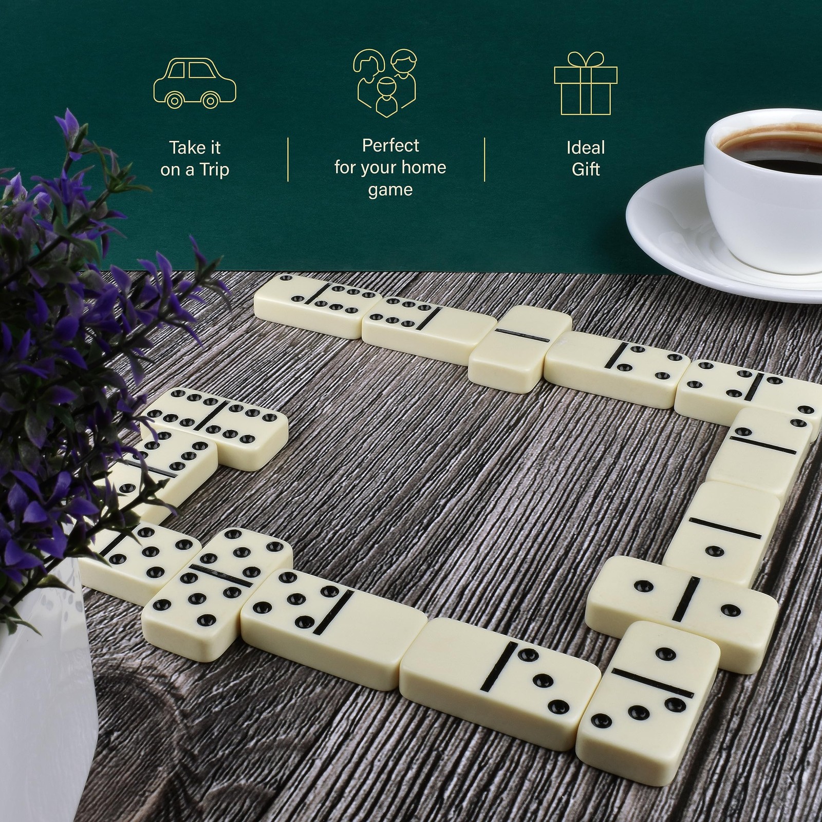 Jumbo Dominoes Set Double 6 28 Tiles Large Ivory Wood Case Family Game