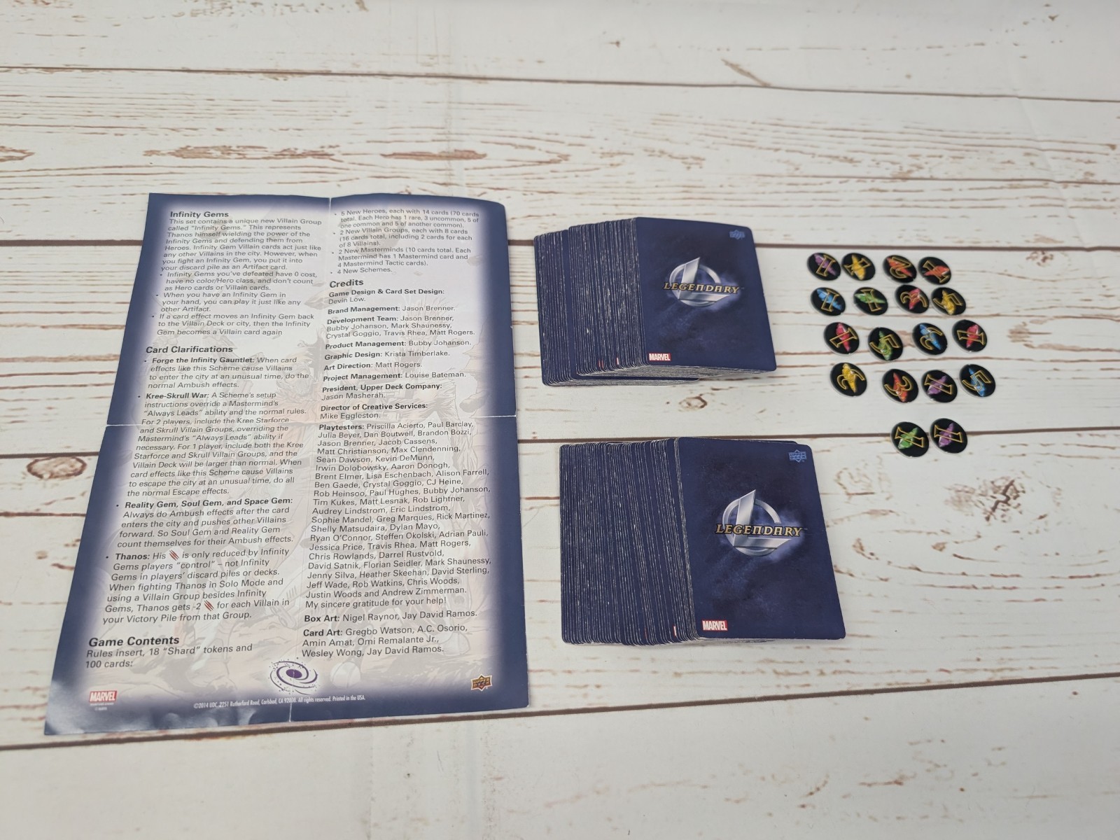 Legendary Marvel Guardians of the Galaxy Upper Deck Board Game No Box Complete