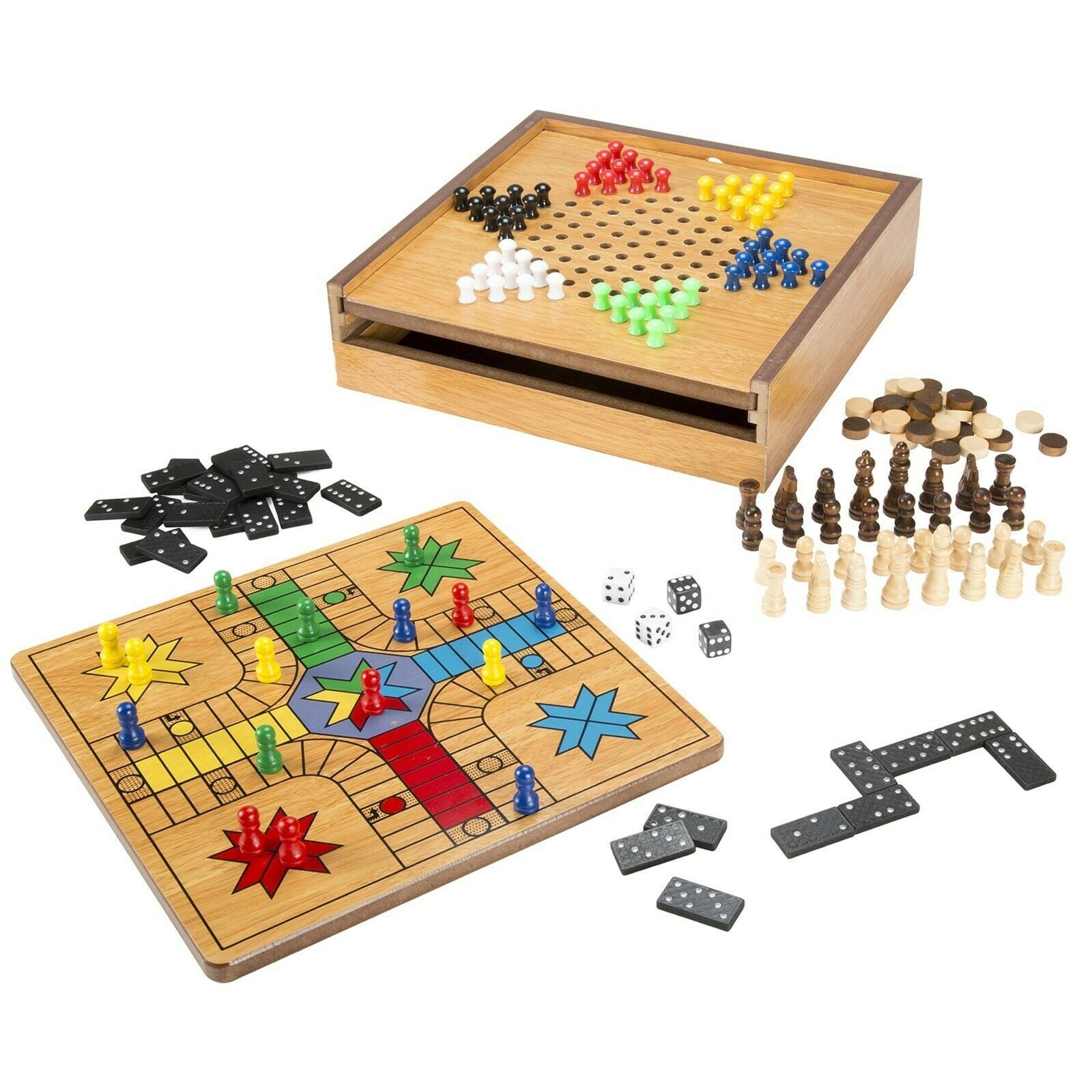 7 in 1 Travel Game Set Chess Chinese Checkers Dominoes 12 X 11.5 Inches