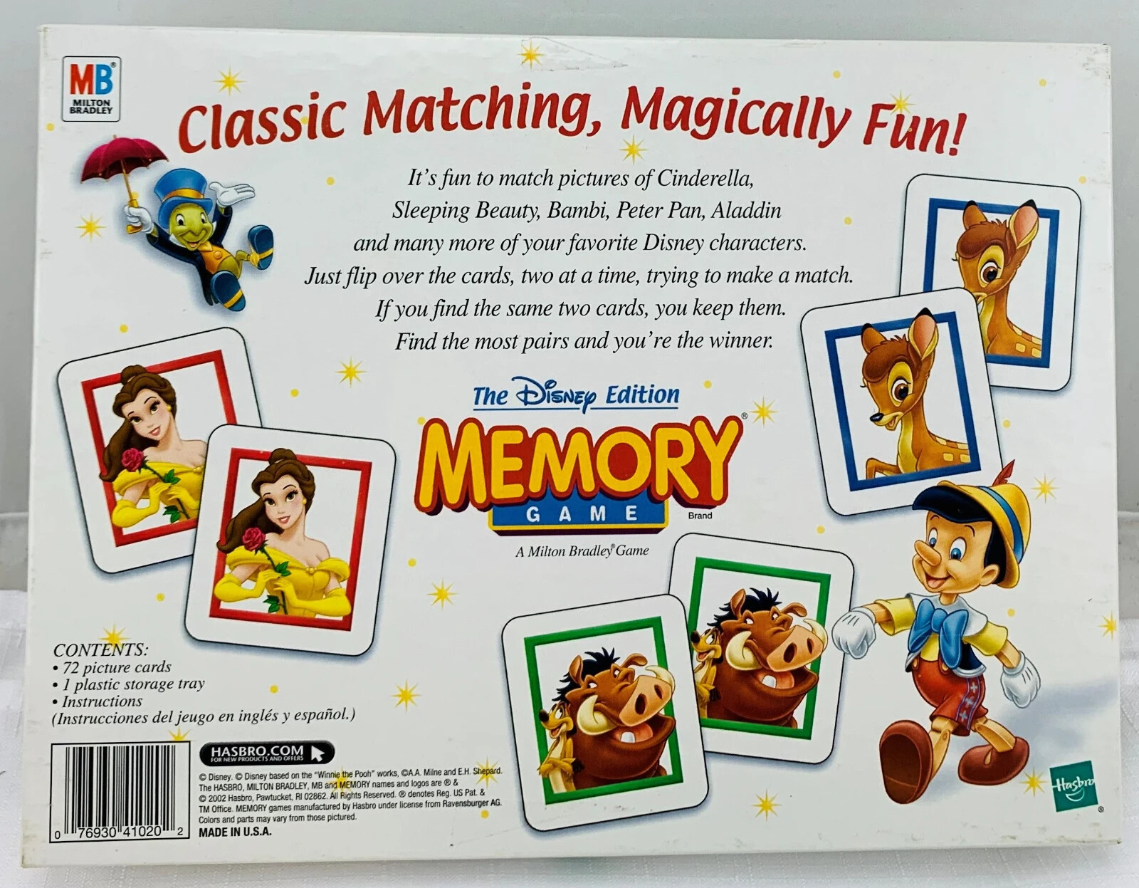 2002 Disney Memory Game by Milton Bradley Complete in Good Condition FREE SHIP