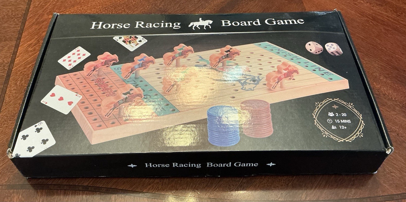 Shenzhen Horse Racing Board Game Wooden Board Horses, Chips, Dice & Cards UNUSED