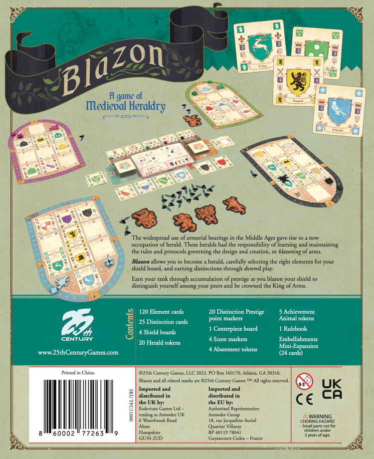 Blazon Medieval Heraldry Coat Of Arms Board Game 25th Century Games New