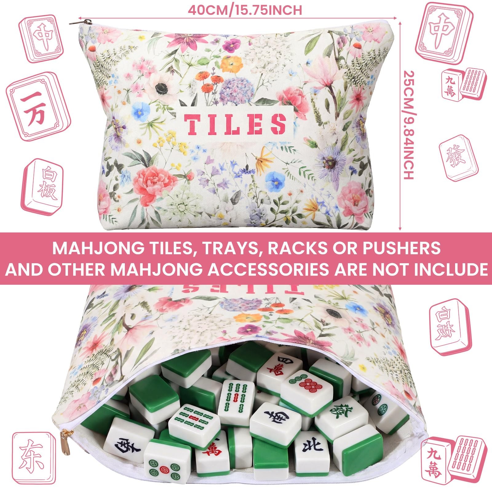 3 Pcs Empty Mahjong Bags Set for Tiles and Racks 24 x 13 x 4.7 Inches Floral …