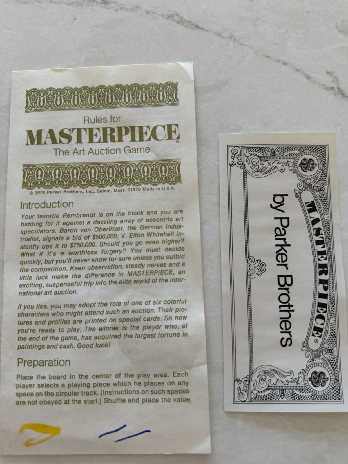 Vintage Masterpiece The Art Auction Board Game 1970 Parker Brothers Complete