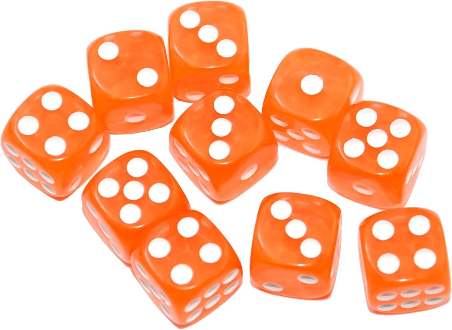 10-Pack 16mm Transparent D6 Dice in Orange – Perfect for Tabletop Gaming