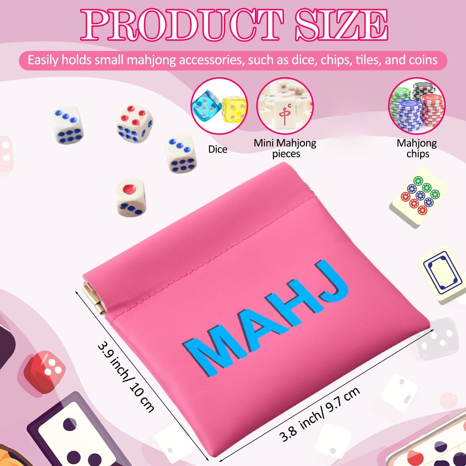 Sunnymove Mahjong Dice Bags 3.8 x 3.9 3.82 x 3.94 inches / 9.7 x 10 cm, Pink