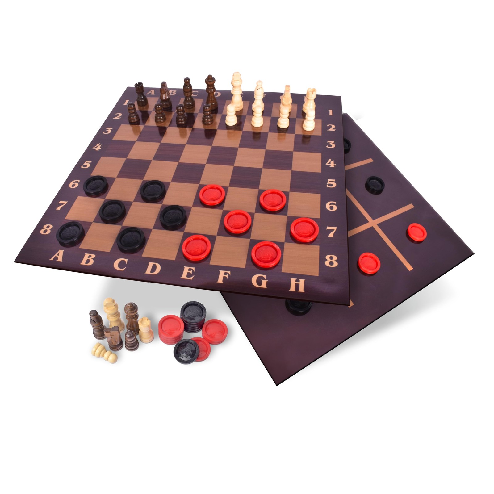 Games 3-in-1 Game Set, Chess, Checkers & Tic Tac Toe with Reversible Board an…