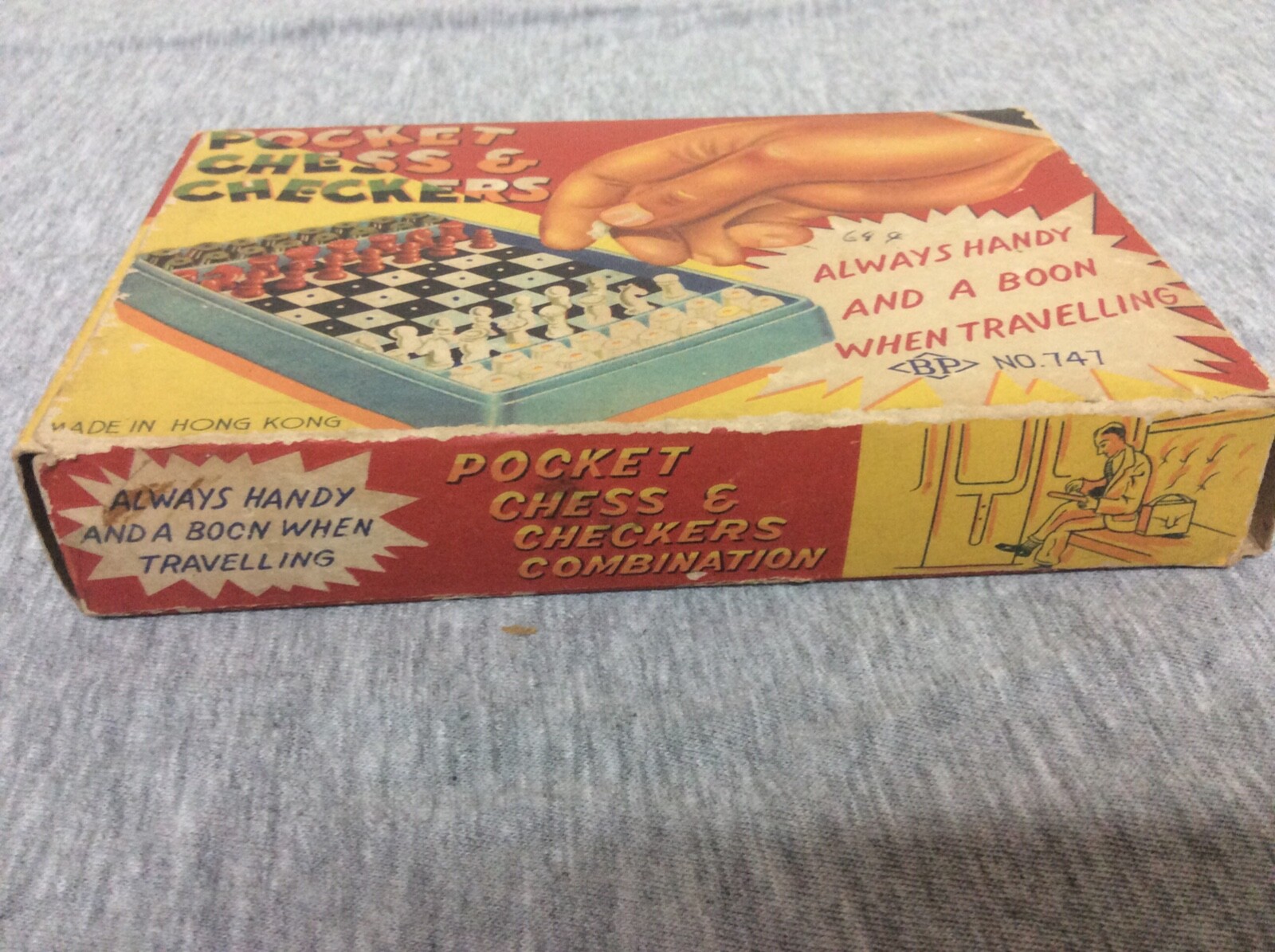 Vintage Pocket Chess & Checkers Combination Original Box BP Hong Kong